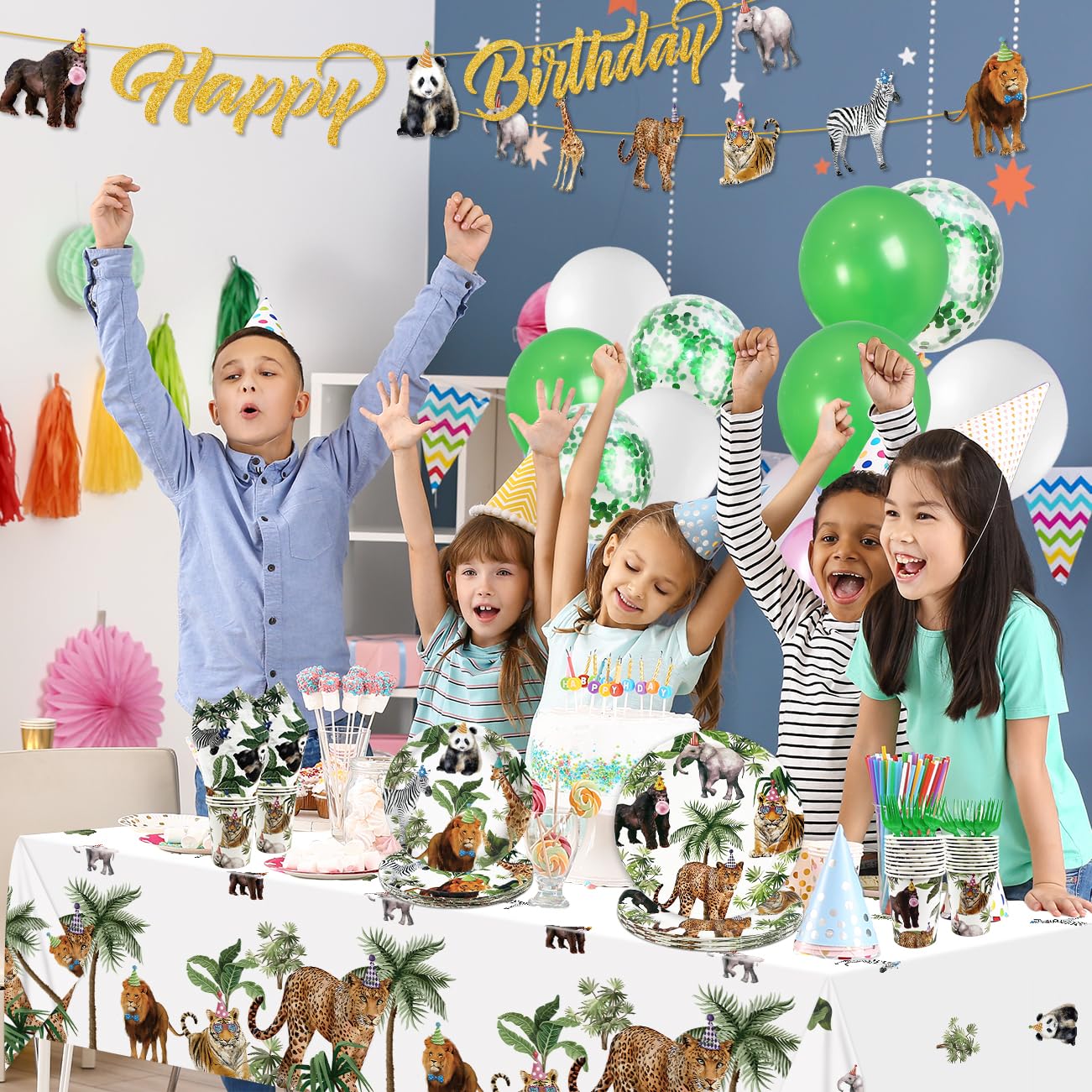 Jungle Theme Safari Birthday Party Decorations, Wild Animal Plates and Napkins for Boy Kids Jungle