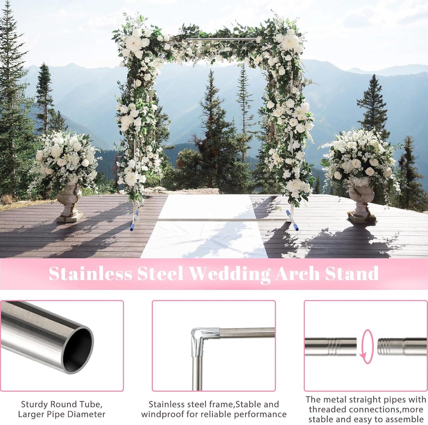 Arch Backdrop Stand,7x6 FT Metal Wedding Square Backdrop Stand for Ceremony Square Stainless Steel Backdrop Arch for Parties,Wedding,Birthday,Anniversary,Baby Shower,Garden Decoratip