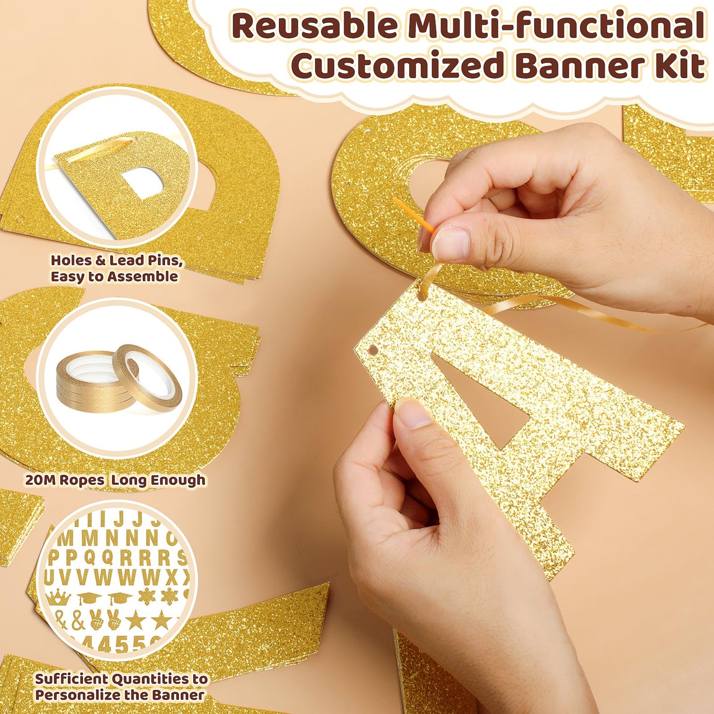 GIFOHAPY 133PCS DIY Banner Kit with Letters Symbols,Make Your Own Banner,Personalized Gold Banner