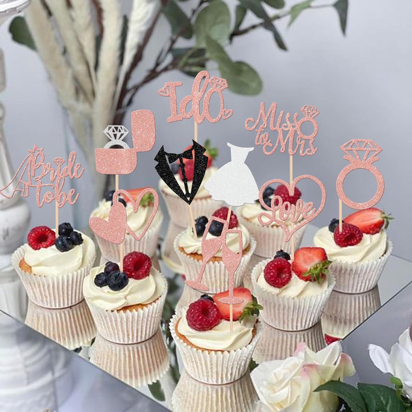 30 PCS Bride to Be Cupcake Toppers Glitter Miss to Mrs I Do Love Heart Ring Cupcake Picks Wedding Bridal Shower Cake Decorations for Wedding Engagement Bachelorette Party Supplies Rose Gold