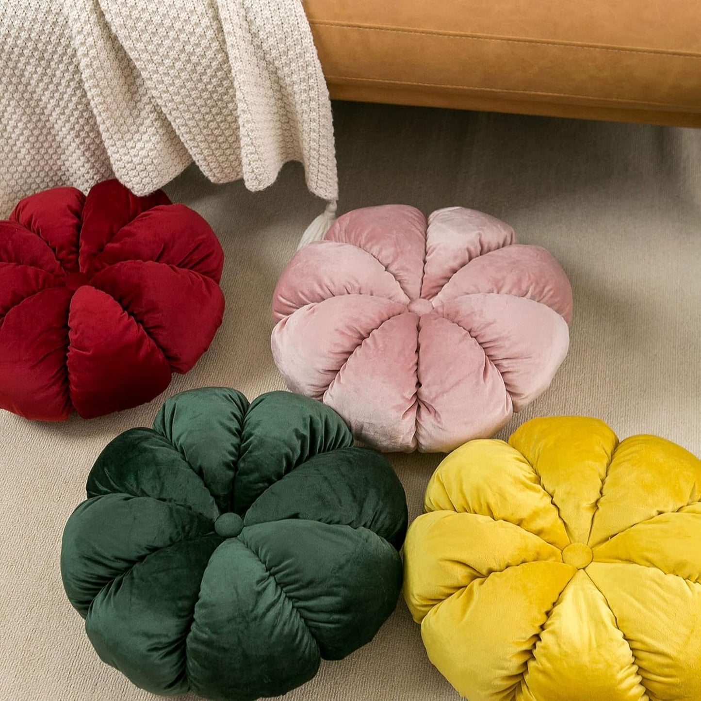 Flower Pillow Cushion Round Decorative Throw Pillow for Couch Bedroom Flower-Shaped Floor Cushion for Girls Kids (Pink, 15.7”)