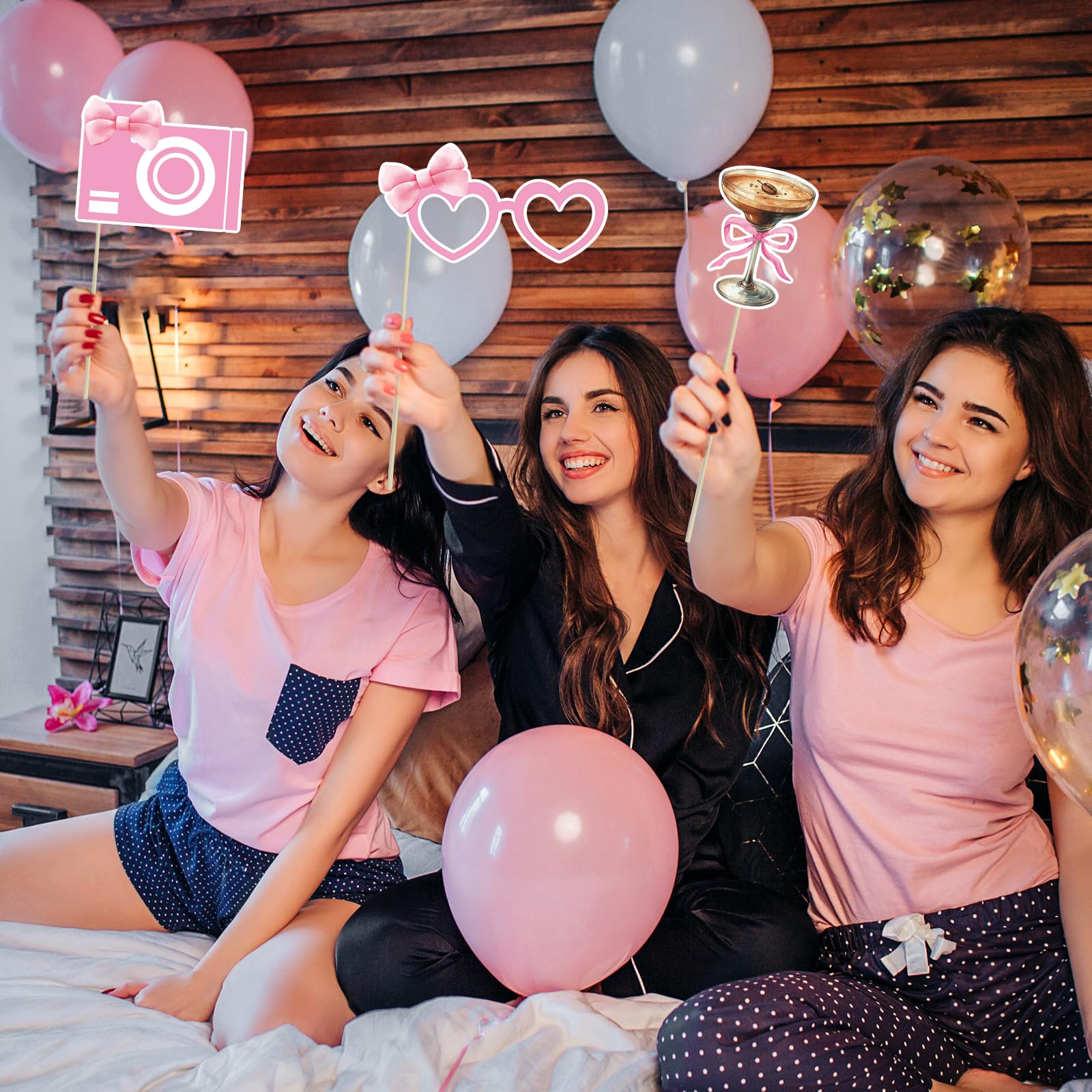 Pink Bow Party Decorations Photo Booth Props Signs,25pcs Pink Bow Birthday Decorations Selfie Props