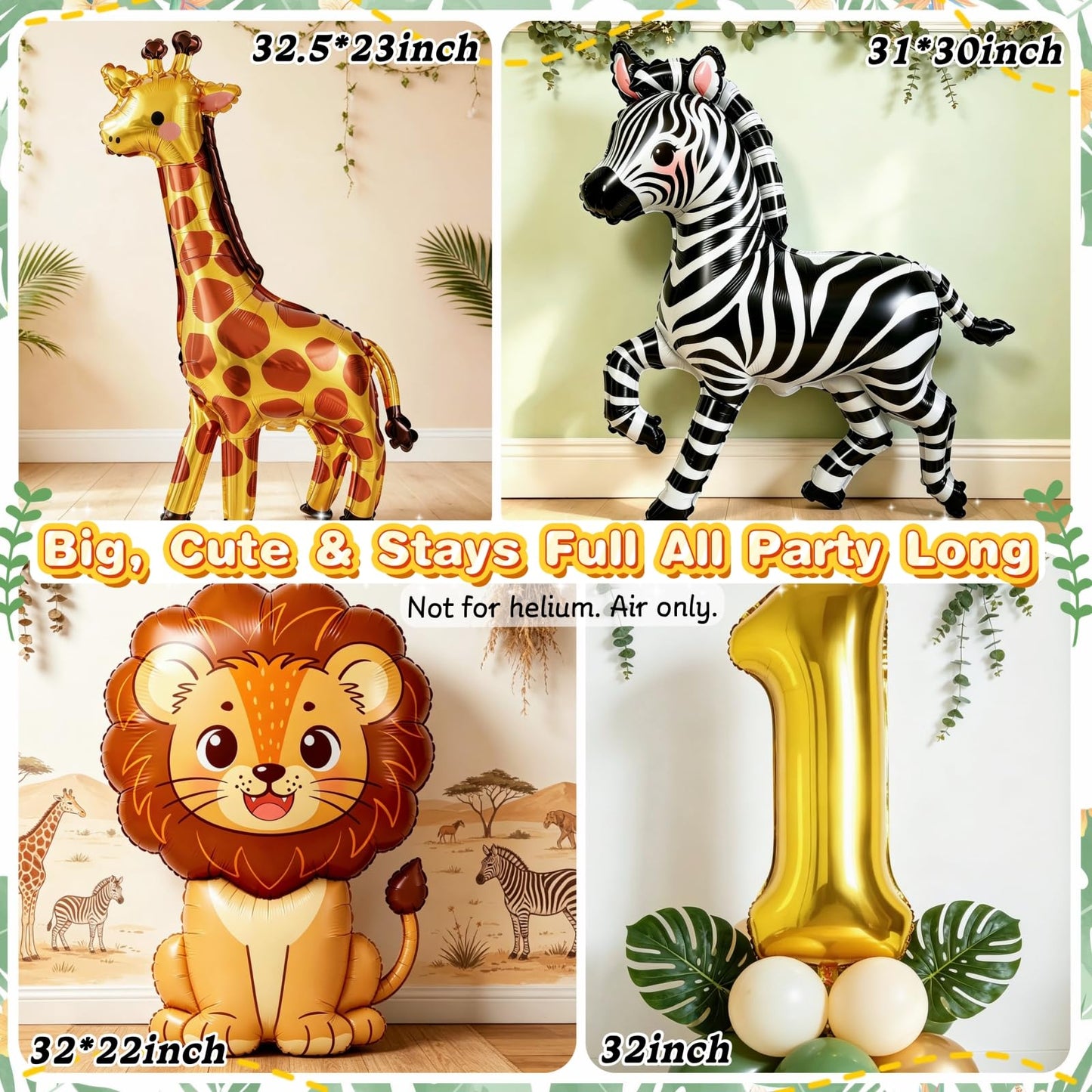 Daidle Wild One Birthday Decorations, 132Pcs Safari 1st Birthday Party Kit
