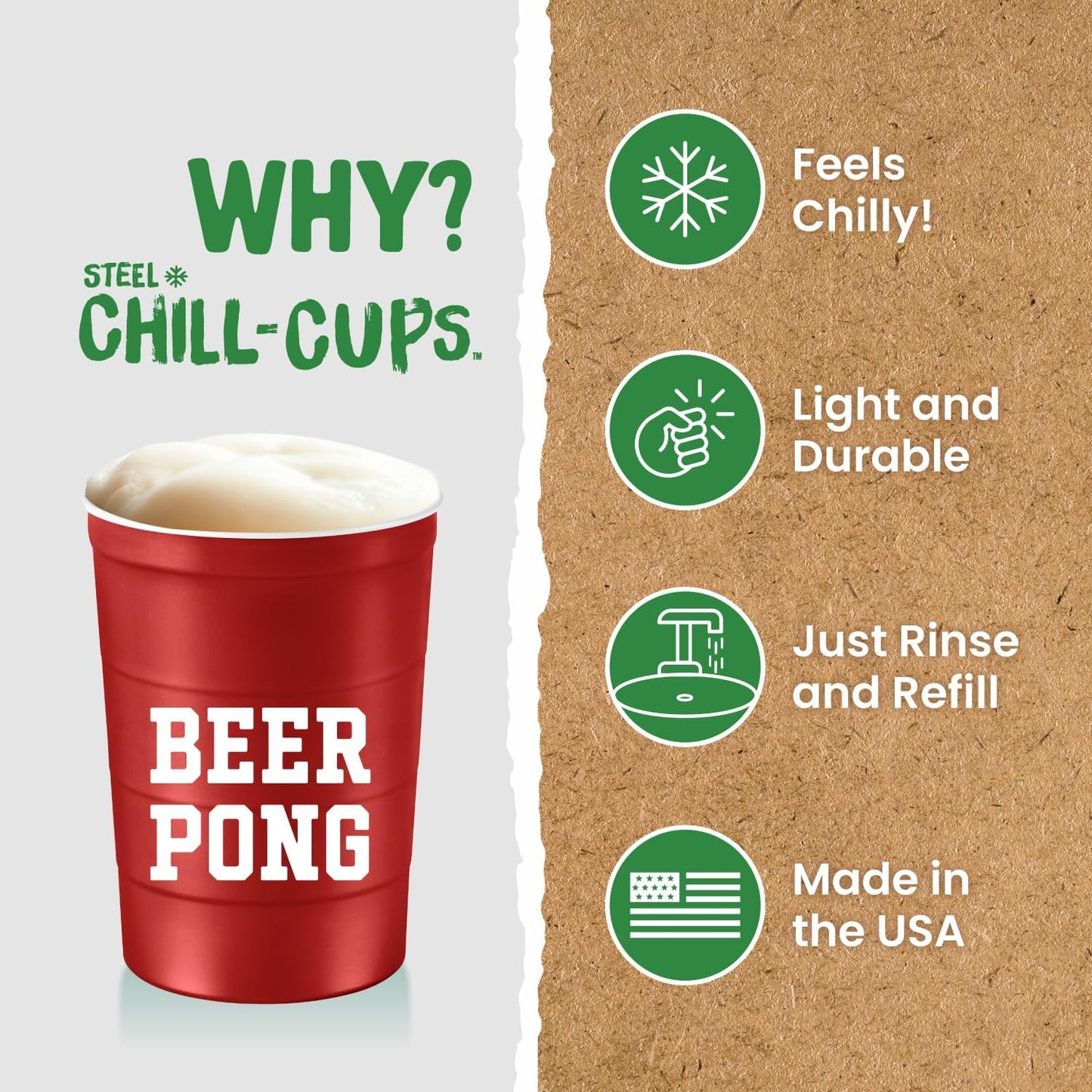 16 oz. Party Cup 'Beer Pong' Drinking Game Design for Cold Drinks, Sturdy, Durable, Disposable, Recyclable, Made in USA, Red 12 Count