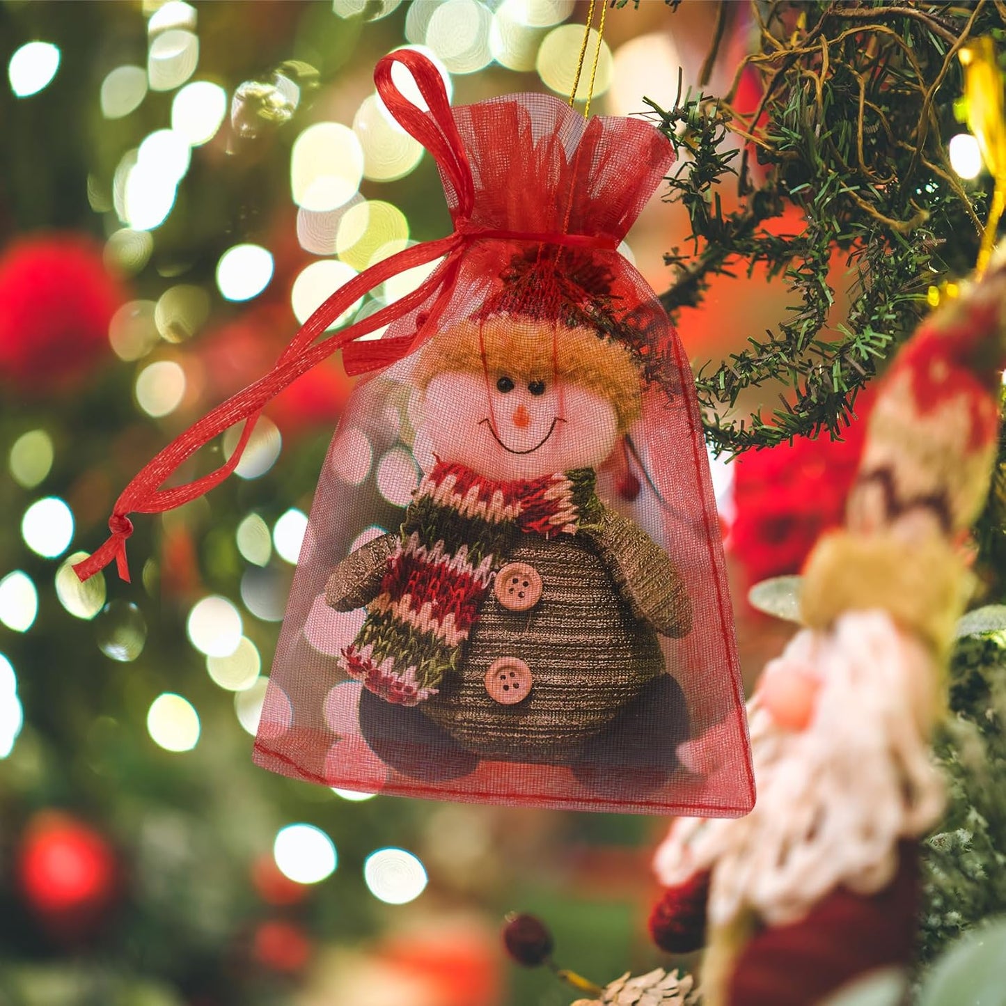 50 Pcs 5x7 Inch Organza Bags, Mesh Bags Drawstring Treat Bag Jewelry Pouch Bag for Christmas Gift Party Favor Wedding(Red)