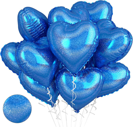 Biapian Dark Blue Heart Balloons, 10PCS Glitter Blue Heart Shape Balloons, 18inch Love Foil Balloons Helium for Boys Men Valentines Day, Graduation, Wedding, Brithday, Baby Shower Party Decorations