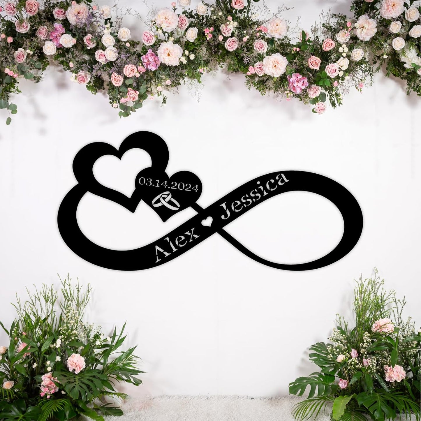 Infinity Heart Metal Wall Decor, Unique Infinity Heart Wall Decor Love Sign Plaque Steel Art Geometric Wall Decor Set Cut Out for Outside (Infinity Heart Love Sign)