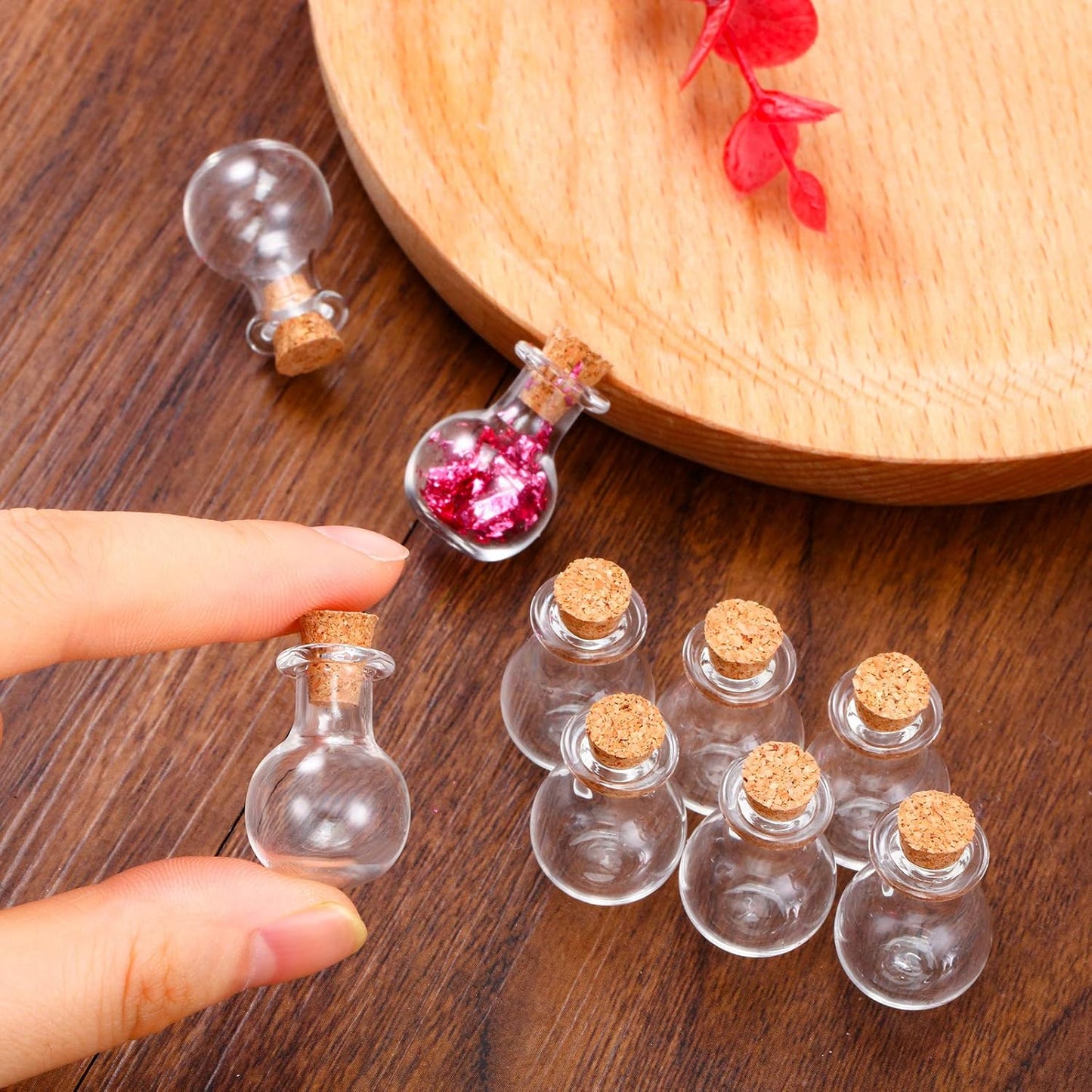 Patelai 50 Pcs Mini Glass Bottles Jars with Cork Stoppers Tiny Cork Glass Bottles Halloween Small Wishing Message Jars DIY Decor for Winter Christmas Party Wedding Baby Shower Favors(Geometric Shape)