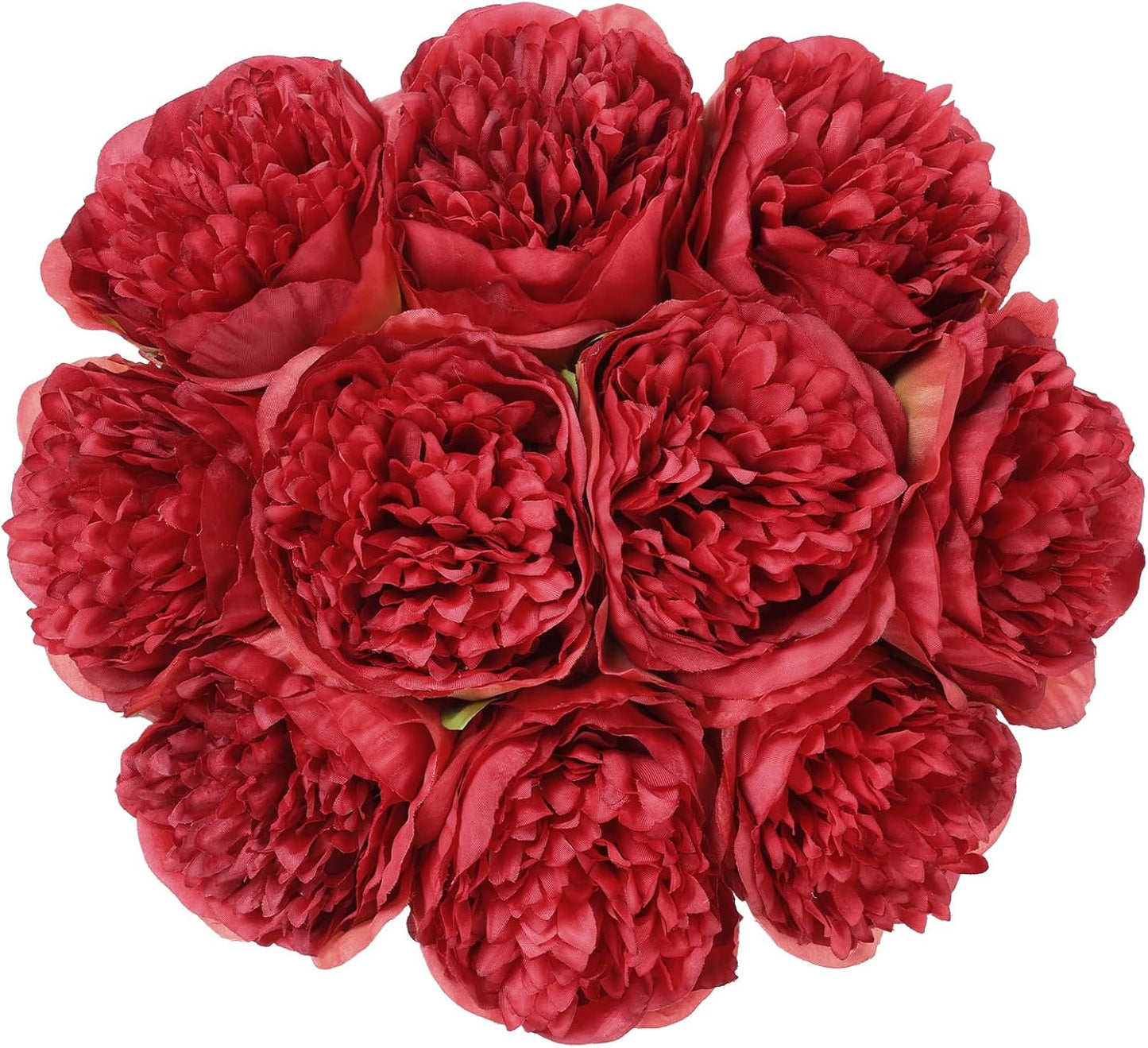 U'Artlines 10 Heads Artificial Peony Silk Flower Leaf Home Office Wedding Party Festival Bar Decor (Red)