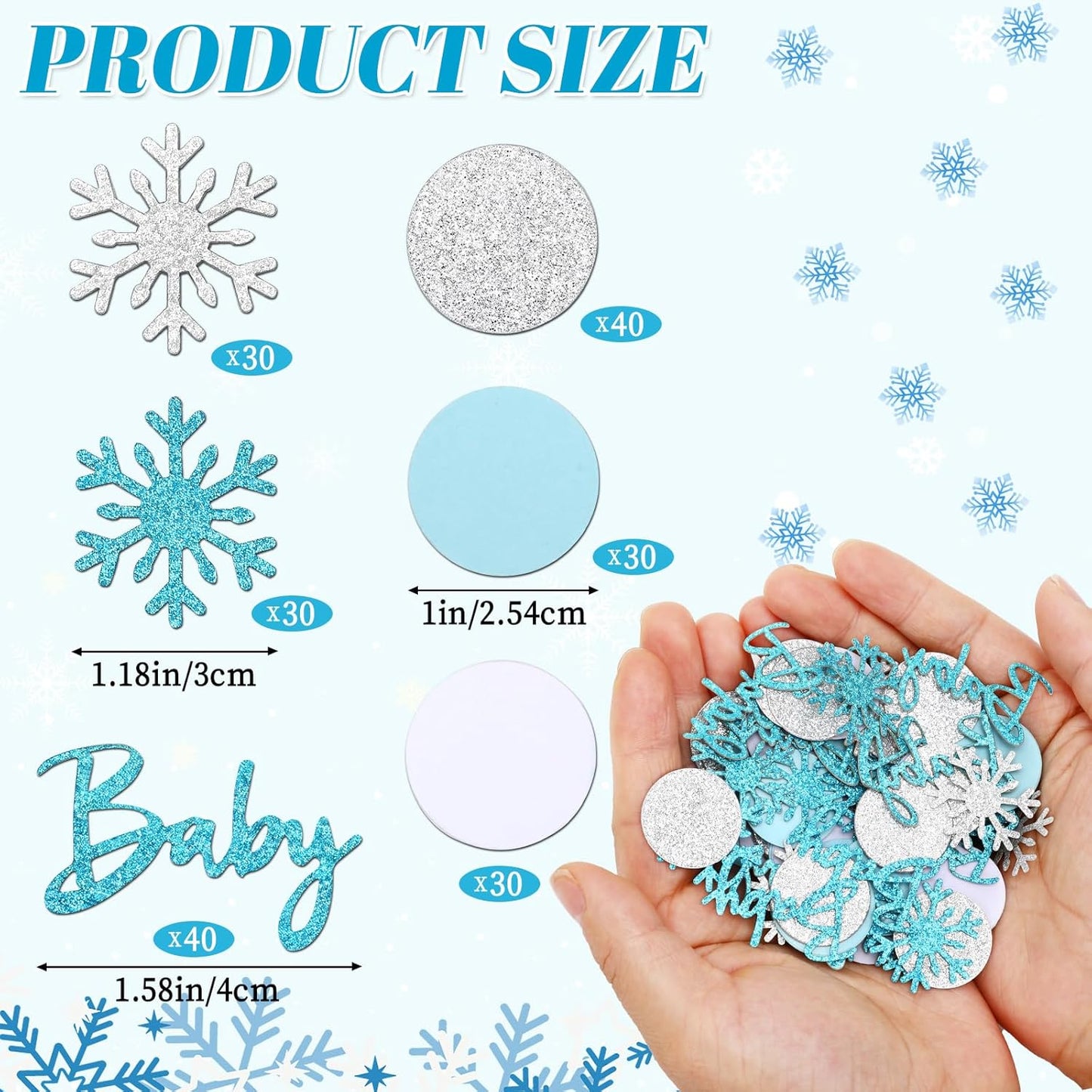 MARFOREVER Winter Shower Table Confetti, 200 Pcs Glitter Blue Silver Snowflake Table Decorations Winter Gender Reveal Party Confetti Sprinkle for Winter Birthday Party Baby Shower Decorations(Blue)