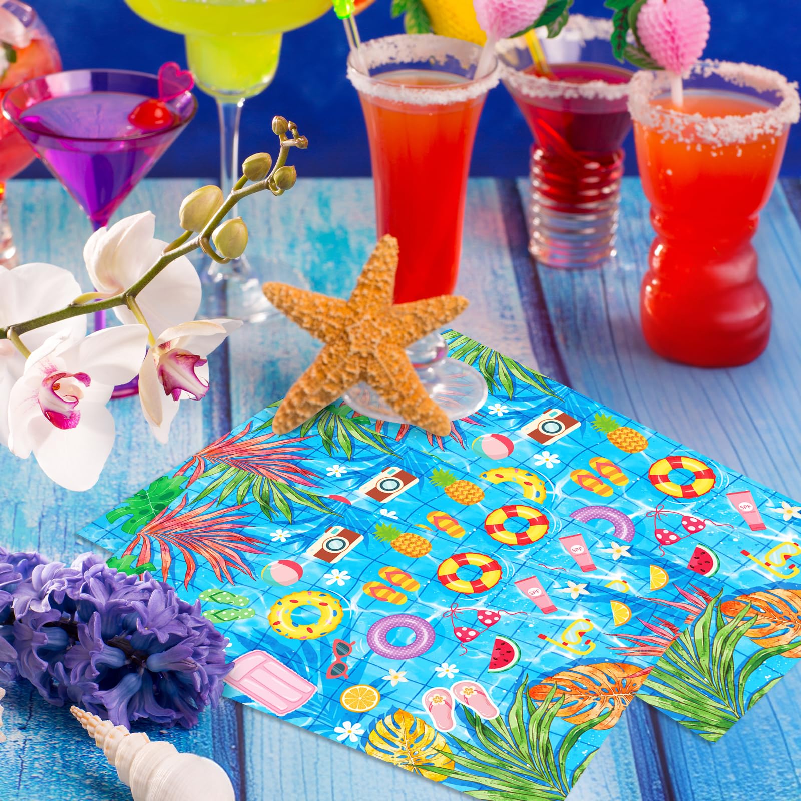 100 Pack Pool Party Paper Napkins – Tropical Summer Disposable Napkins 13 x 16 Inches Unfolded with