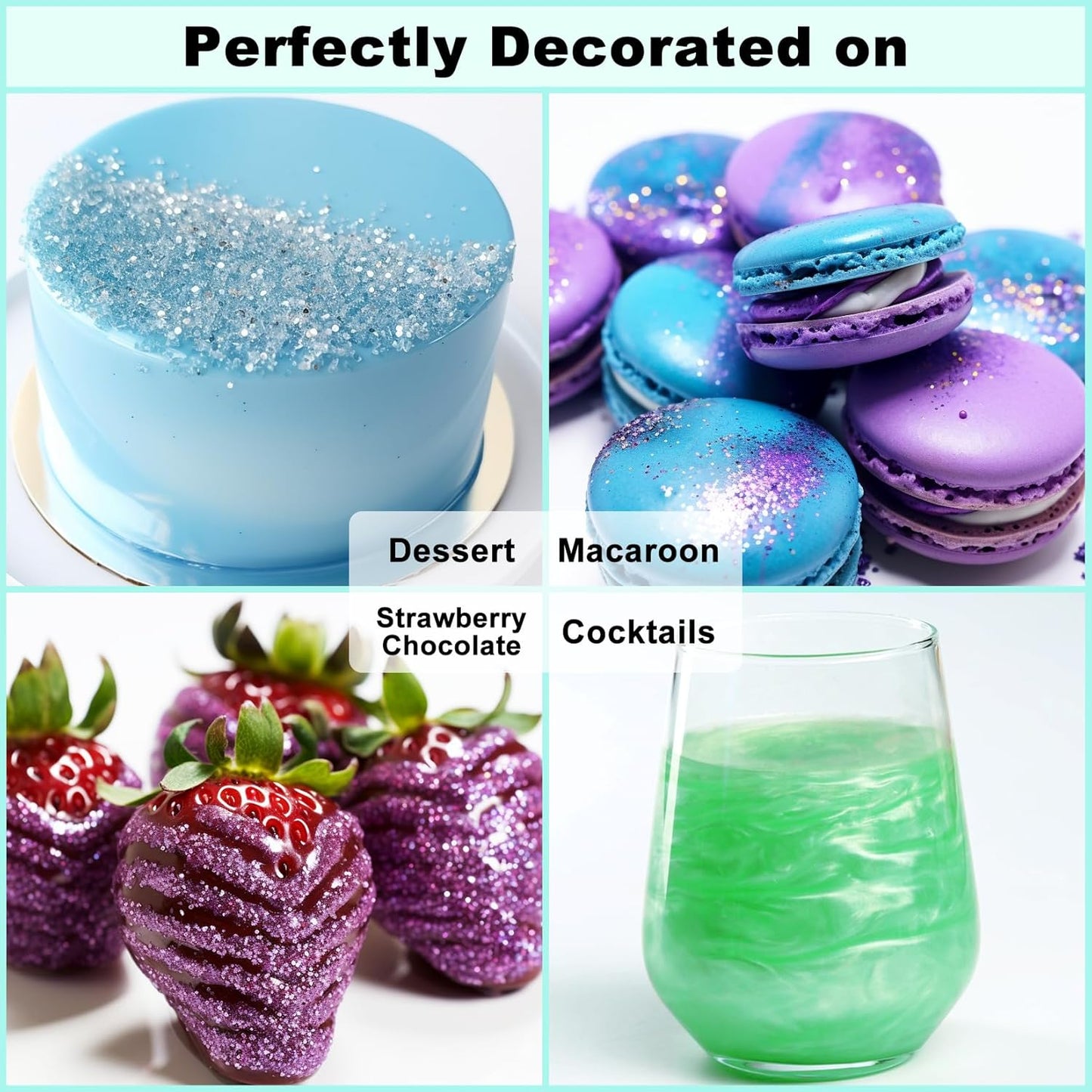 Edible Glitter Spray Set - 3 Color 100% Edible Glitter for Cakes, Cupcakes, Cake Pops, Drinks, Chocolate, Strawberries, Cookies, Food Grade Coloring Glitter, Blue, Purple, Green (5g/Bottle)