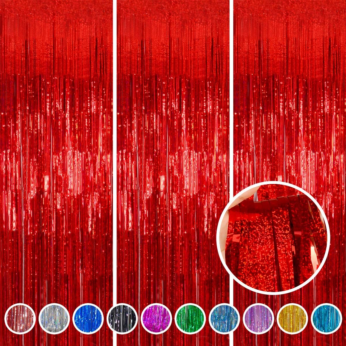 Foil Fringe Curtains Red Streamers Party Decorations - Melsan 3 Pack 3.2 x 8.2 ft red Fringe Backdrop Party Photo Backdrop for Back to School Birthday Party Baby Shower or Graduation Decorations