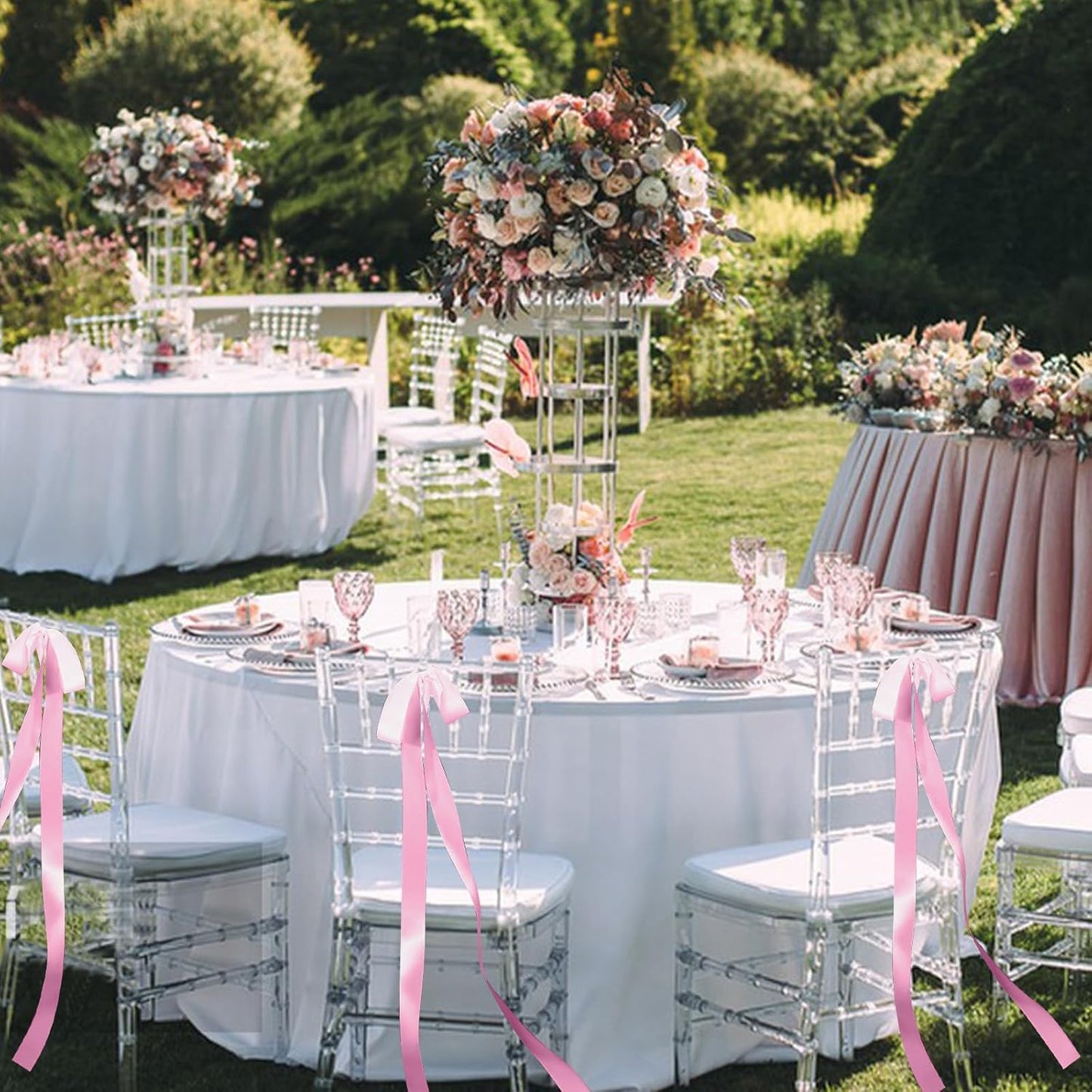 24 Pcs Large Wedding Pink Ribbon Bows for Wedding Chairs Decorative Ribbon Sashes for Pew Back Elegant Ceremony Ribbons for Bridal Shower Banquet Marriage Ceremony