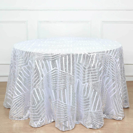 Efavormart 120" Silver Sparkly Sequin Geometric Tulle Round Tablecloth