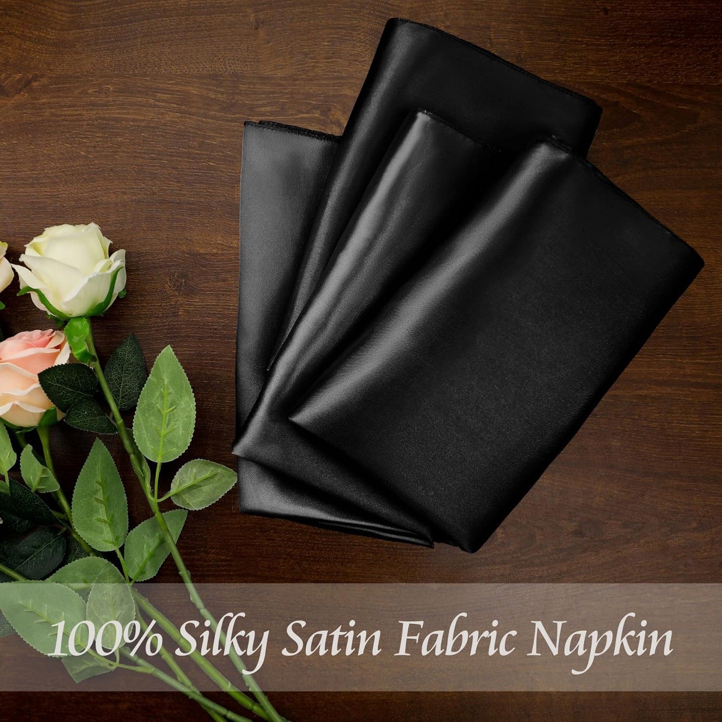 Manyshofu 60 Pieces Black Satin Napkins - 20x20 Inches Cloth Napkins, Square Satin Fabric Napkins Set - Elegant & Reusable Table Napkins for Wedding Dinner Party Lunch Banquet Restaurant Decoration