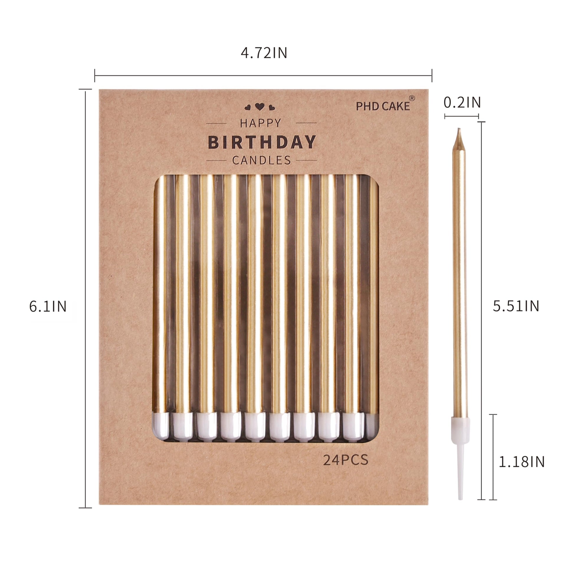 PHD CAKE Champagne Gold Long Thin Metallic Birthday Candles, Cake Candles, Birthday Parties