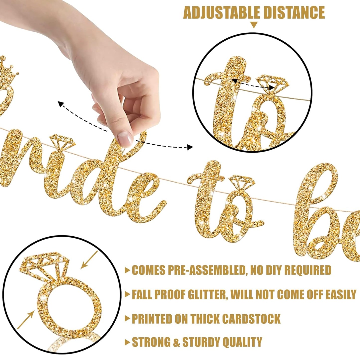 KatchOn, Glitter Bride to Be Banner Gold - 10 Feet, No DIY | Bridal Shower Banner for Bridal Shower Decorations | Gold Bachelorette Party Decorations | Bride to Be Decorations