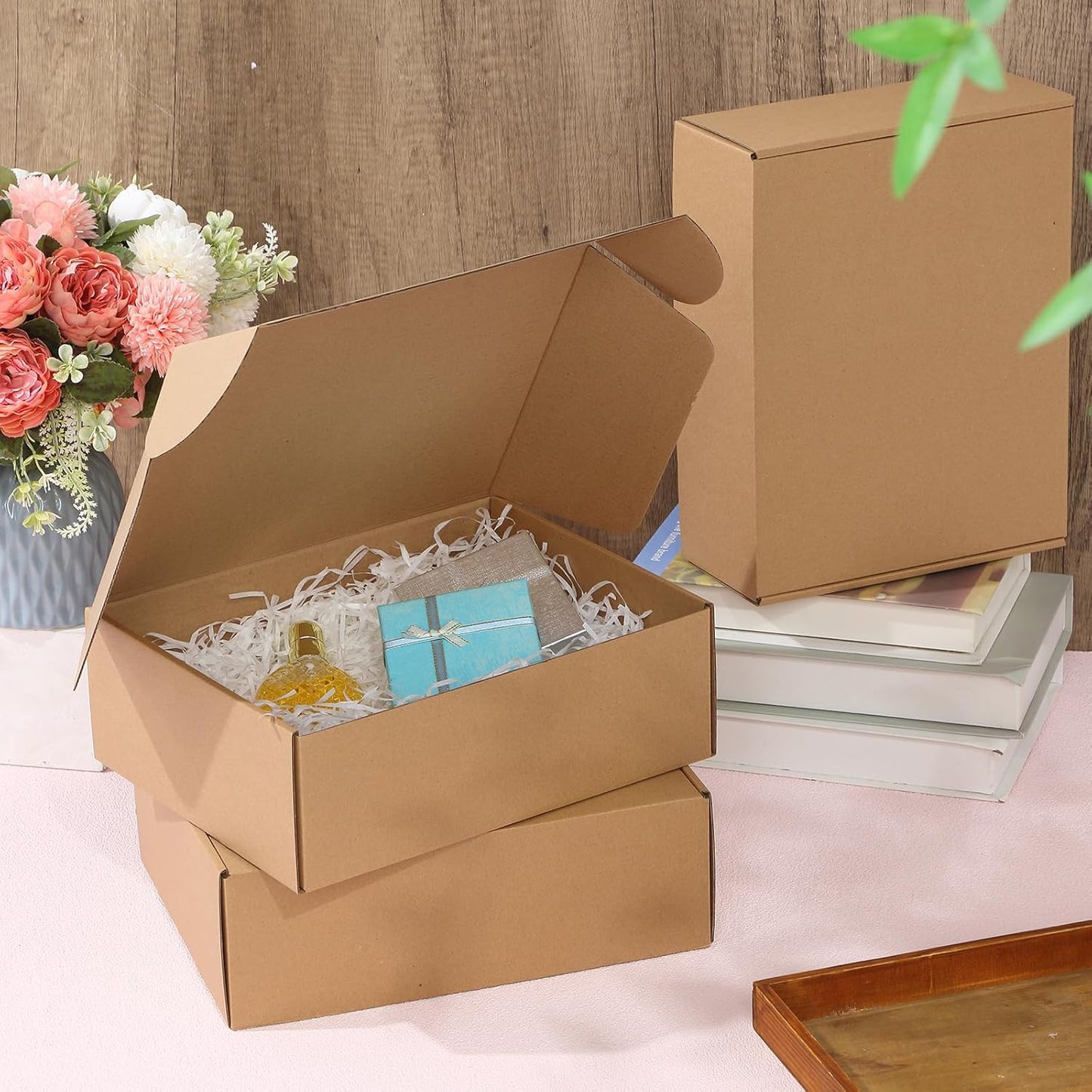 Qilery 100 Pcs Shipping Boxes Cardboard Gift Corrugated Cardboard Brown Boxes Mailer Packaging for Mailing Small Business Present (11 x 8 x 5 Inches)