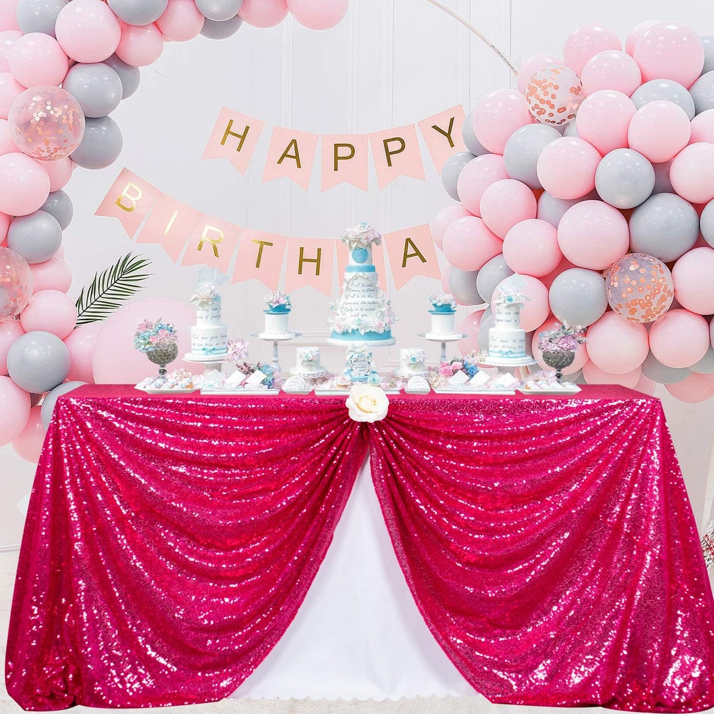 ShinyBeauty Sequin Tablecloth 72x72-Inch Hot Pink Square Sequin Table Cover Glitter Table Cloth for Parties Fuchsia Sparkly Linens for Weddings Bridal Shower Birthday Party Event Decor