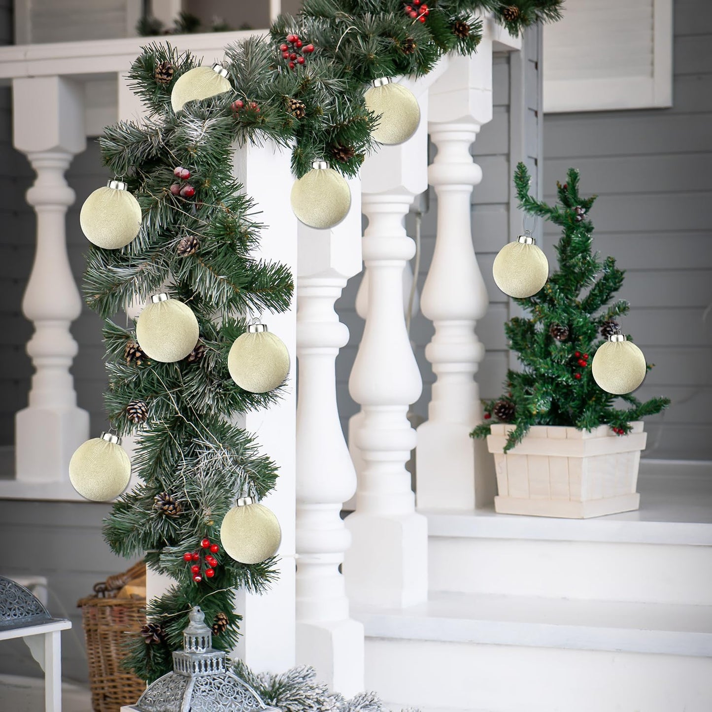 Beige Velvet Christmas Ball Ornaments for Tree 15 PCS, Large Neutral Flocked Christmas Bulbs Ornaments Set, Shatterproof Xmas Hanging Baubles Decorations (Beige, 3.15 Inch)