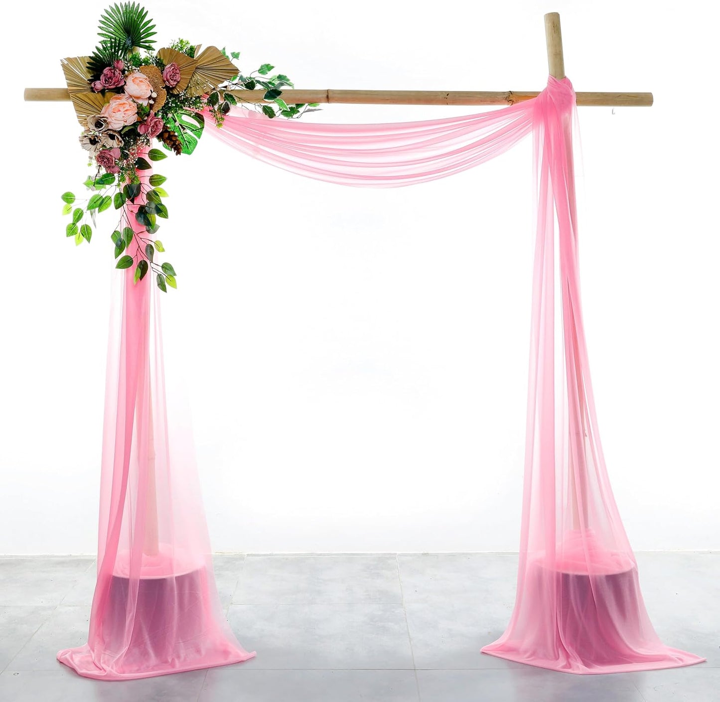 VDS Pack of 2 Panel (30 Inch X 50 Feet) Wedding Arch Draping Fabric Sheer Chiffon Fabric Drapery for Wedding Ceremony Reception Swag Backdrop Canopy Chuppah ARBO Altars Decoration (Coral)