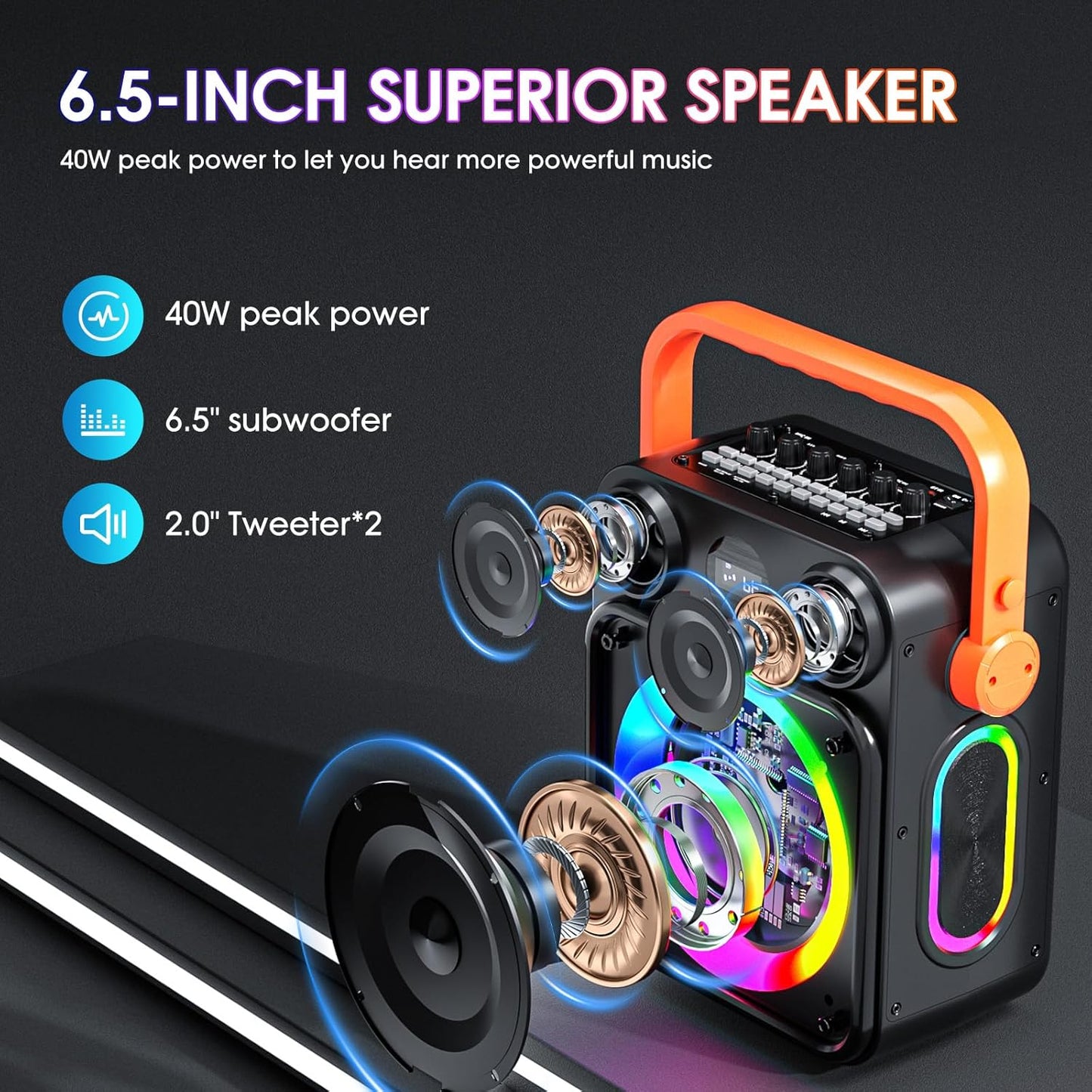 Karaoke Machine for Adults,Portable Karaoke Speaker with Two Wireless Microphones, 3.7v Speaker Supports TWS,Bluetooth,TF Card/USB, AUX in, REC, Bass & Treble for Home Party/Meeting