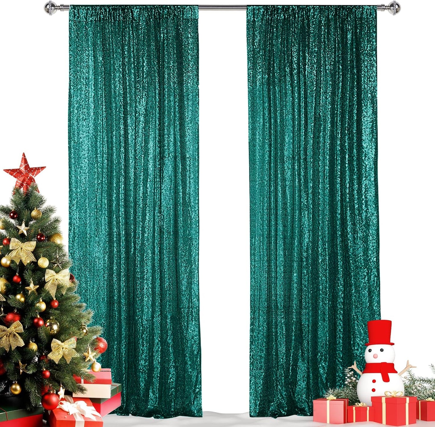 Hahuho Hunter Sequin Backdrop Curtain, 2PCS 2FTx8FT Glitter Backdrop Curtain for Parties, Christmas, Wedding, Party Decoration（2 Panels, 2FT x 8FT, Hunter