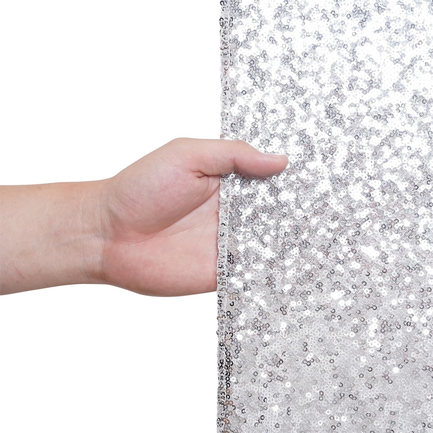 Eternal Beauty Silver Sequin Backdrop, 4x7 Ft Glitter Background Curtains for Shimmer Photography Party Wedding Birthday Back Drop Decor