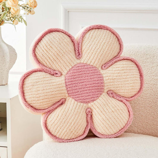 Flower Pillow, Soft Flower Decorative Throw Pillow, Cute Daisy Flower Shaped Seating Floor Cushion Room Décor Plush Pillows for Sofa Couch Bed (13.7 Inch, Ivory)