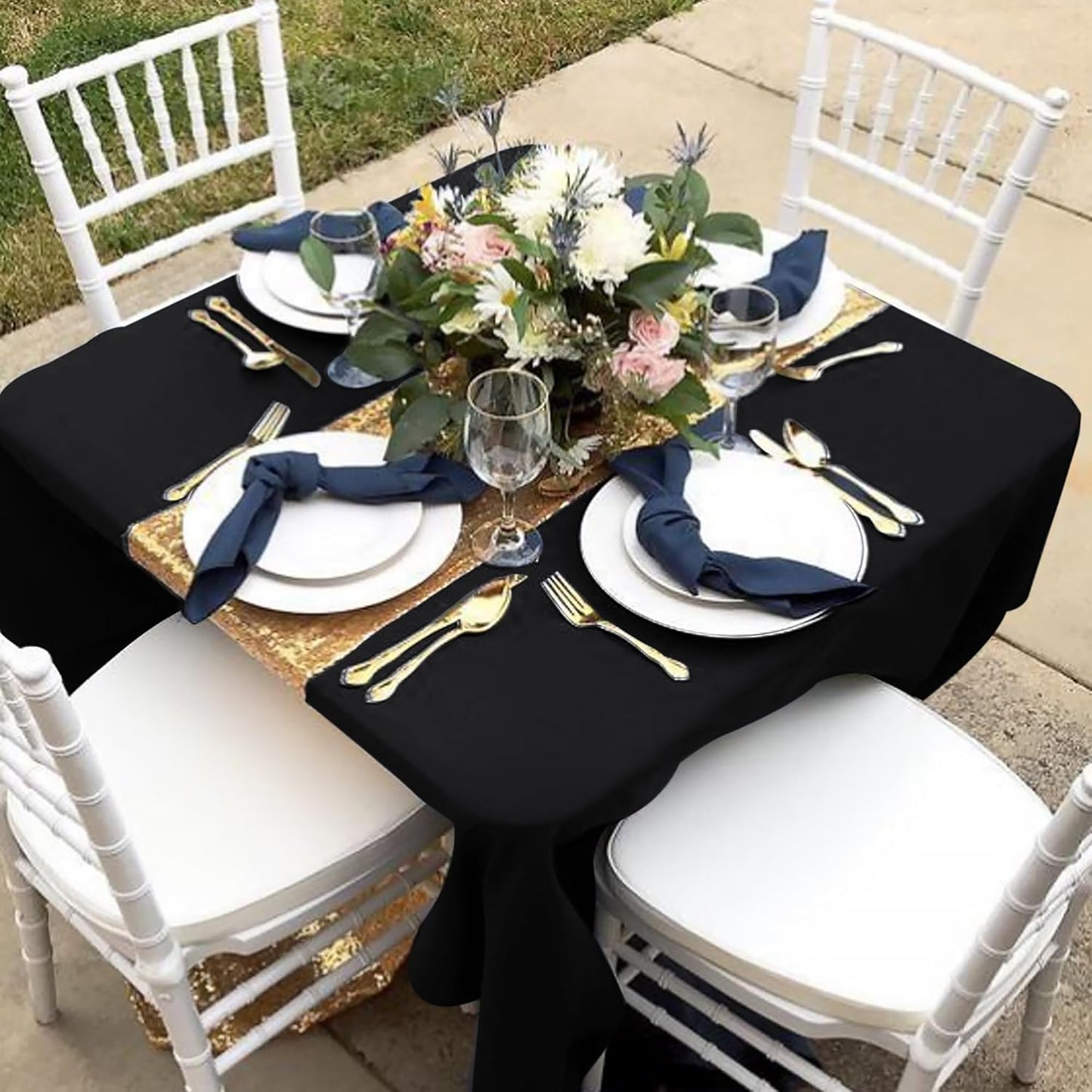 Fitable 6 Pack Black Square Tablecloths - 70 x 70 Inches - Stain Resistant and Reusable Table Clothes, Polyester Fabric Table Covers for Dining, Card Tables, Coffee Tables