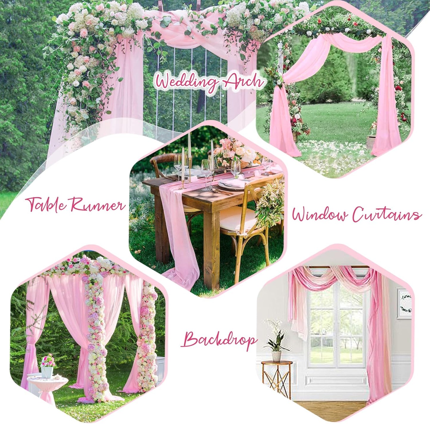 PARTISKY 10x7ft Pink Chiffon Backdrop Curtains, Wrinkle-Free Sheer Fabric Photo Drapes for Wedding Ceremony Arch Birthday Baby Shower Photography Stage Decor 5x7ft, 2 Panel