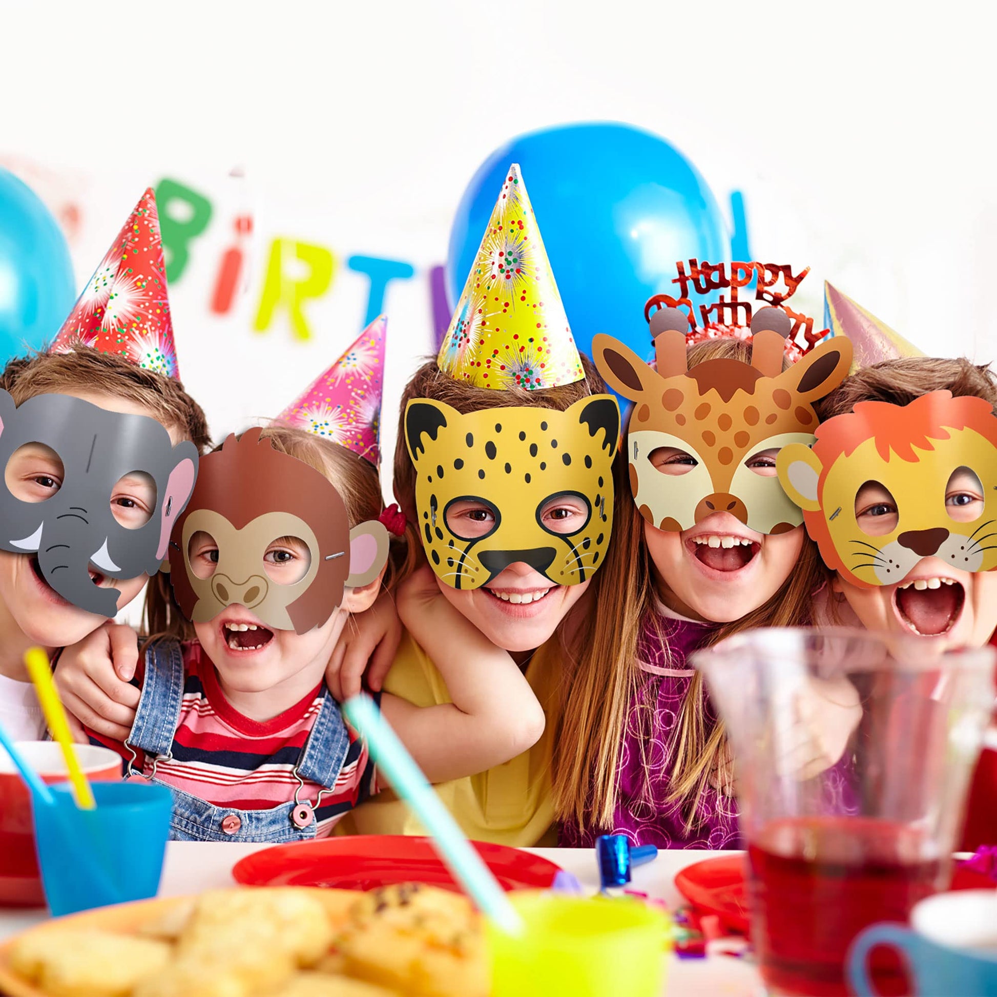 Blulu 16 Pcs Safari Animal Masks for Kids Birthday Party Decoration,Animals
