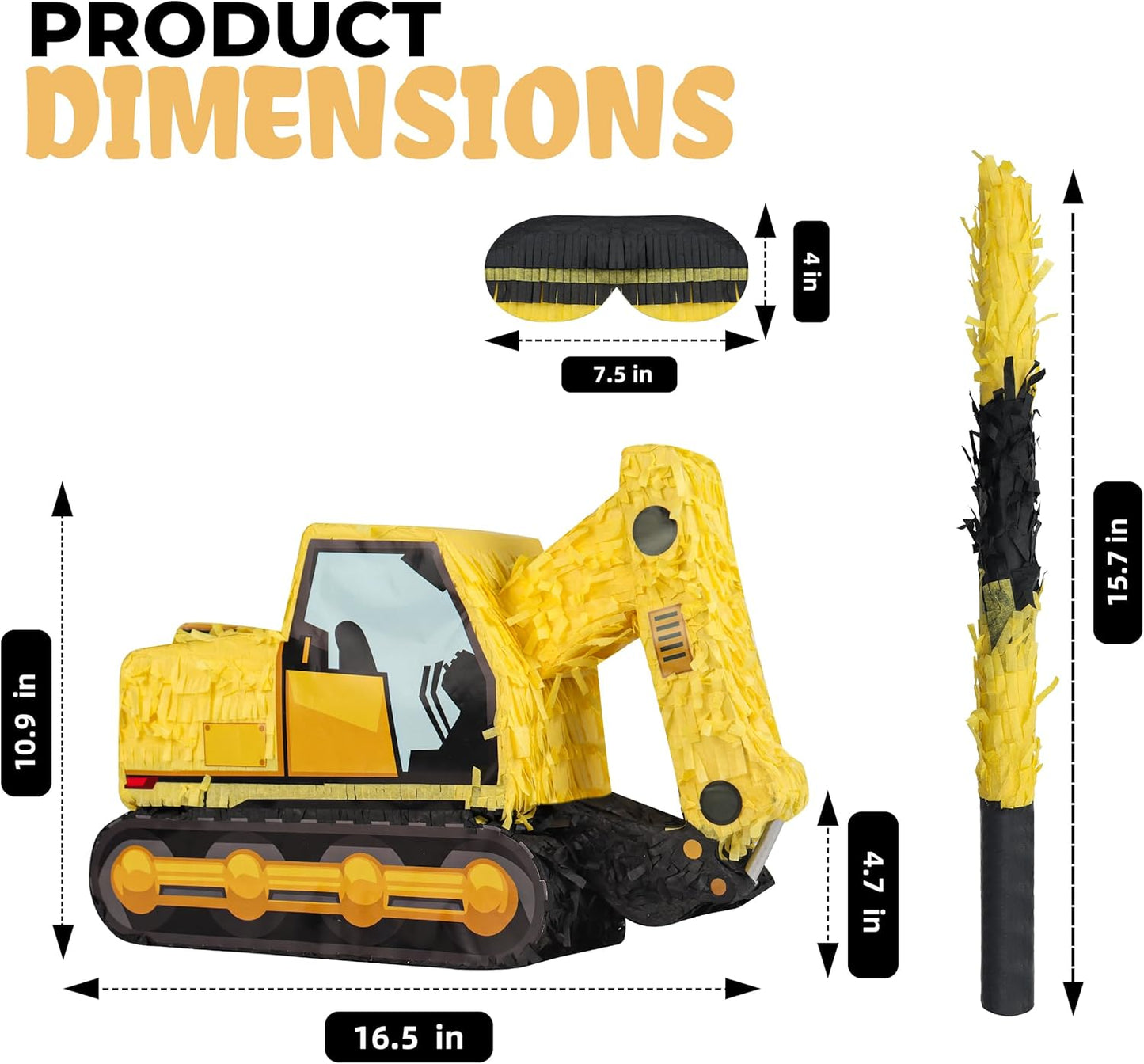 Excavator Pinatas Bundle with a Blindfold and Bat (16.5x11x4.7 inch), Pinata for Construction Theme Birthday Parties, Boys Birthday Party Supplies, Decoration