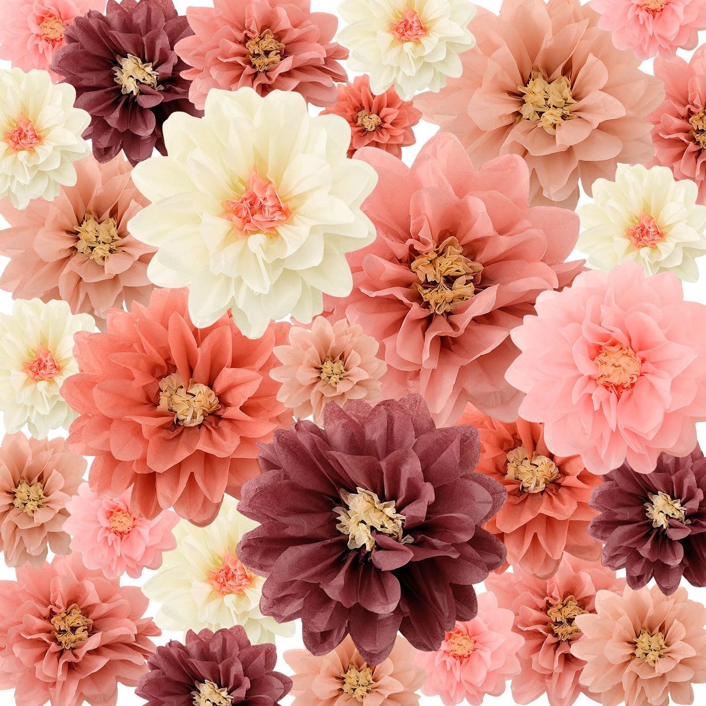 Geyee 18 Pcs Mexican Paper Flowers,Vintage Color,6" 8" 10"