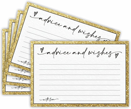 30 Advice & Wishes Cards - Shiny Gold - Double Sided Fill-In Advice Cards For Bridal, Wedding, Graduate Party, Mr & Mrs, Retirement, Baby Shower, Party Favor & Supplies - A01