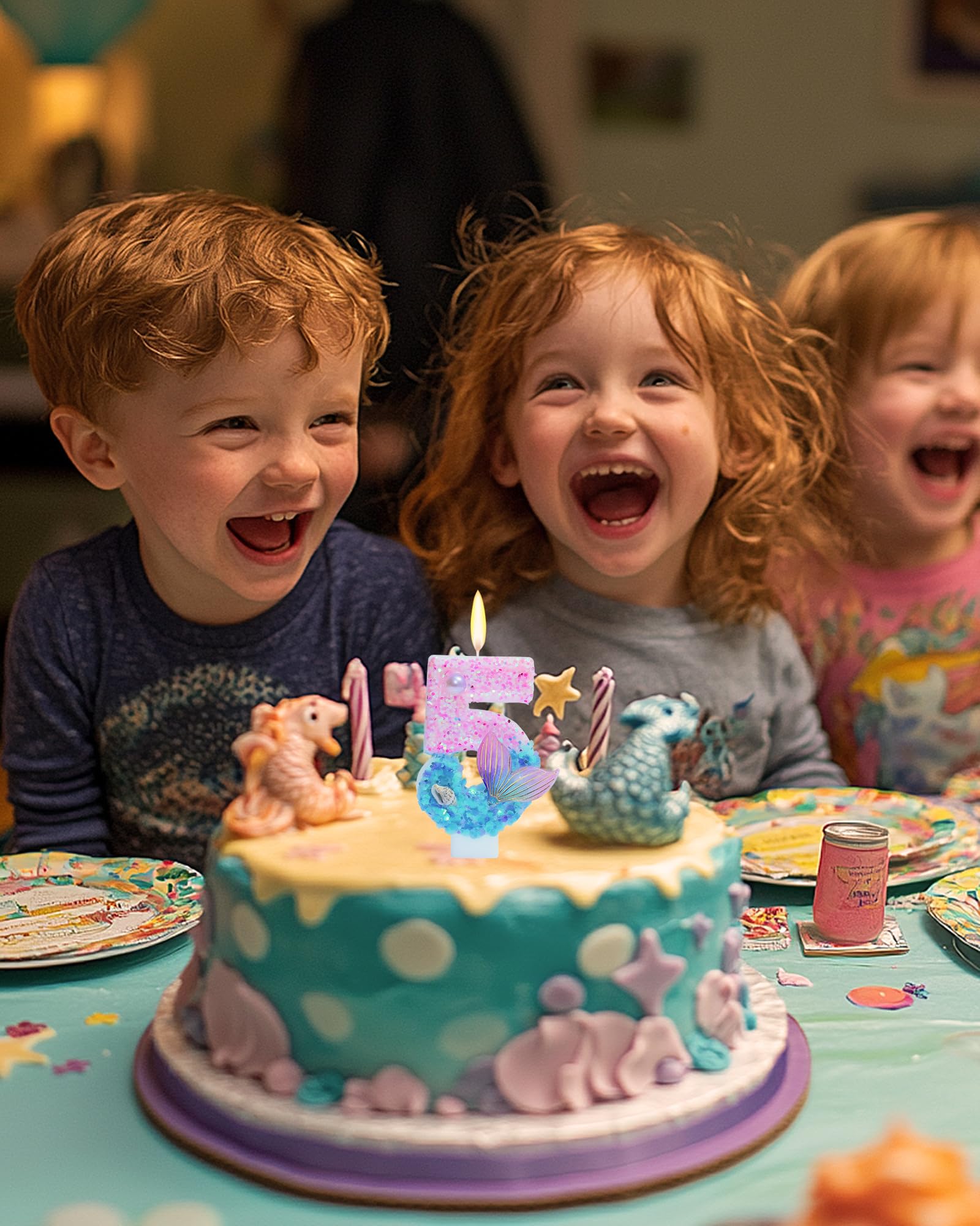 Mermaid Themed Birthday Candles, Number 5 Girls Glitter Birthday Party Supplies,Anniversary Party