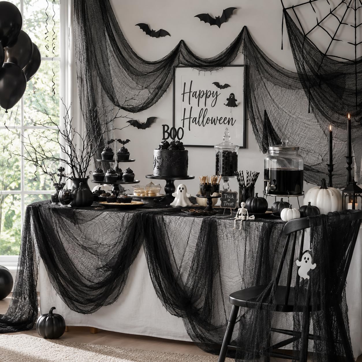 5 Pcs Black Halloween Gauze Creepy Cloth Fabric Tapestry Decor Decorations