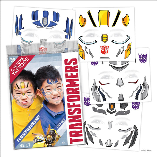 Transformers Costume Face Tattoos – Temporary Tattoo Set for Kids Featuring Optimus Prime, Bumblebee & More, Easy Halloween Costume Accessory, Non-Toxic & Skin-Safe
