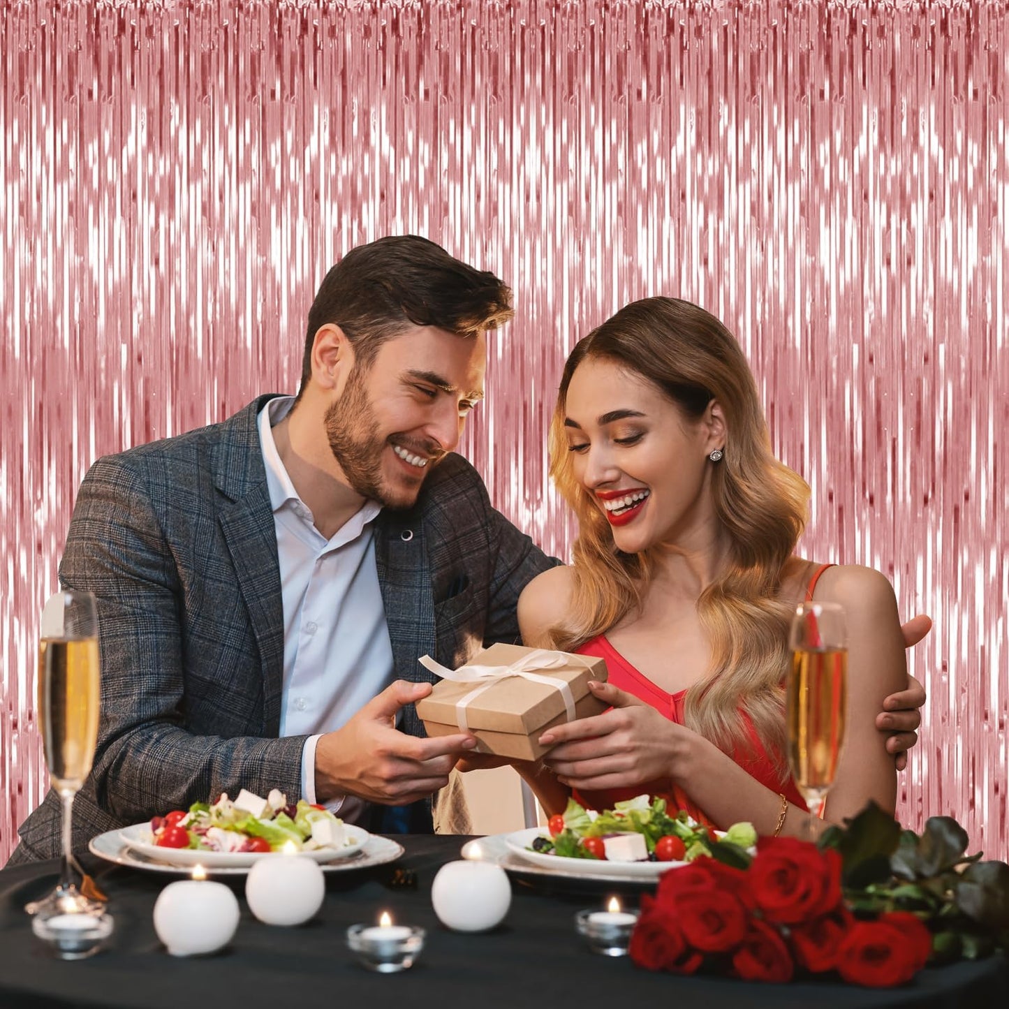 5 Pack Rose Gold Backdrop Birthday Decorations Foil Curtain Backdrop Bachelorette Party Decorations Rose Gold Party Decor Streamers Groovy Birthday Party Decorations