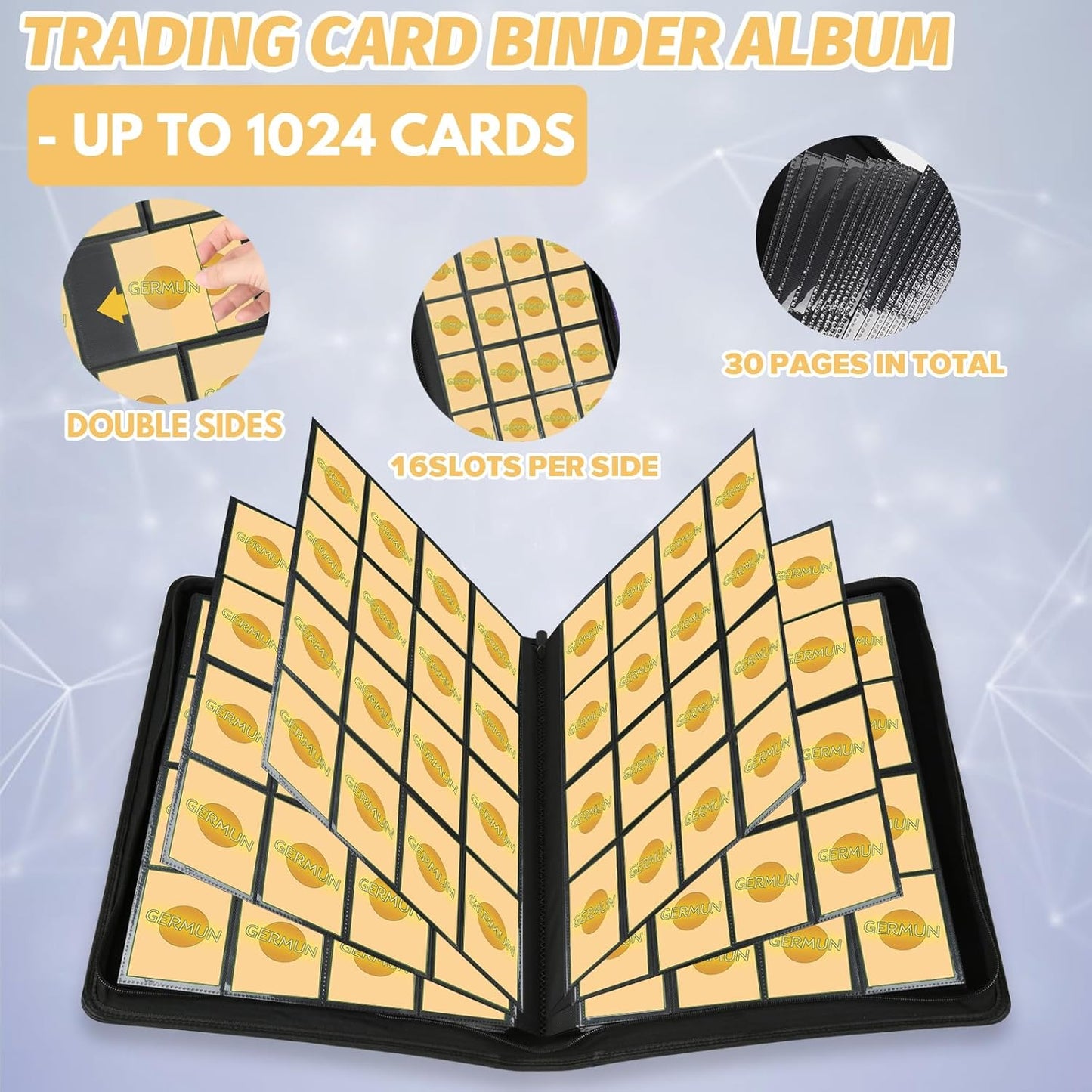 Trading Card Binder 16 Pocket, Foalgo PU Cover Card Binder for 1000+ Cards, Premium Trading Card Holder Folders, Double Sided Pocket Card Album for MTG, TCG (Purple)