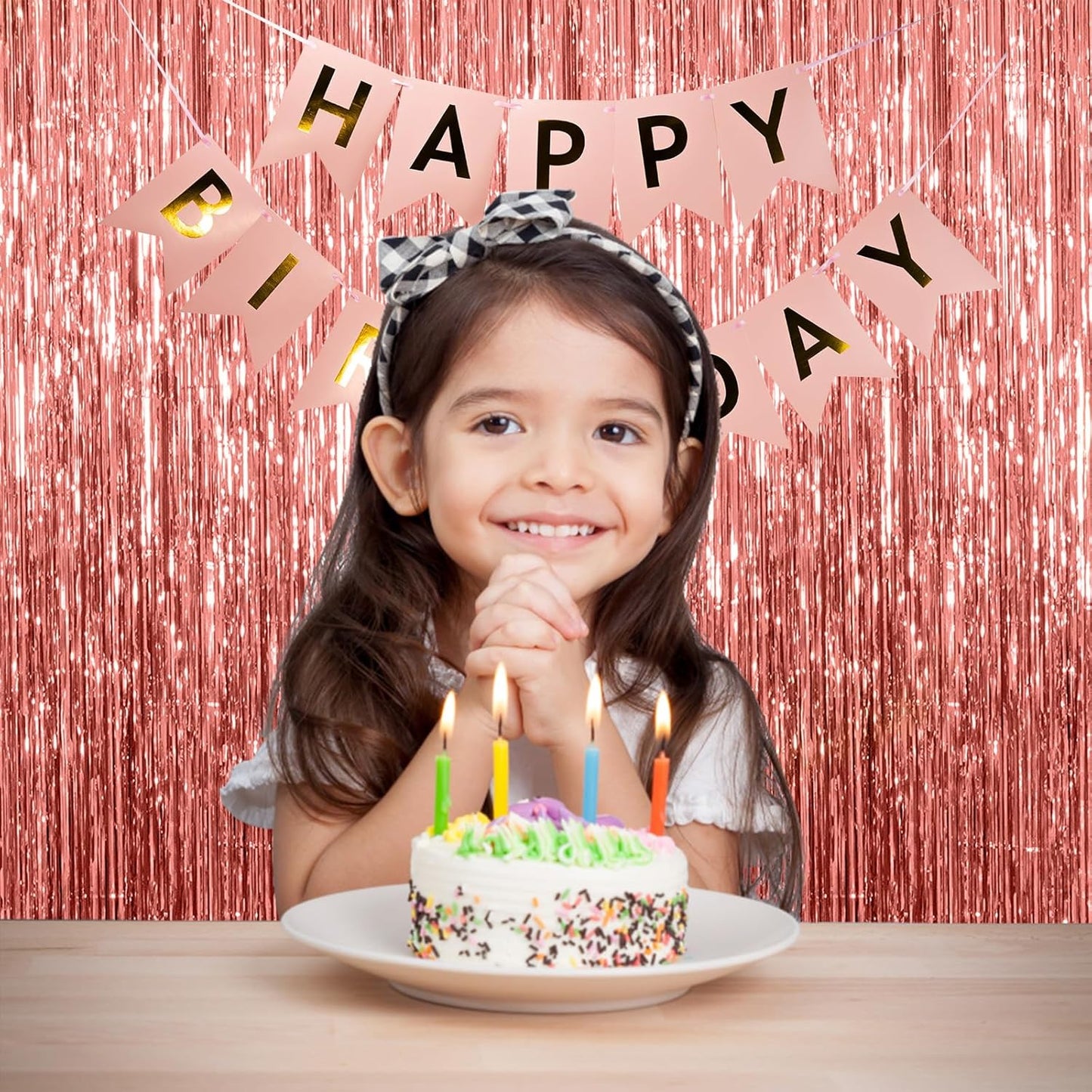 Rose Gold Party Decor 3 Pack - Bachelorette & Birthday Backdrop - Foil Fringe Tinsel Streamers - Christmas, Graduation & Baby Shower Party Decorations