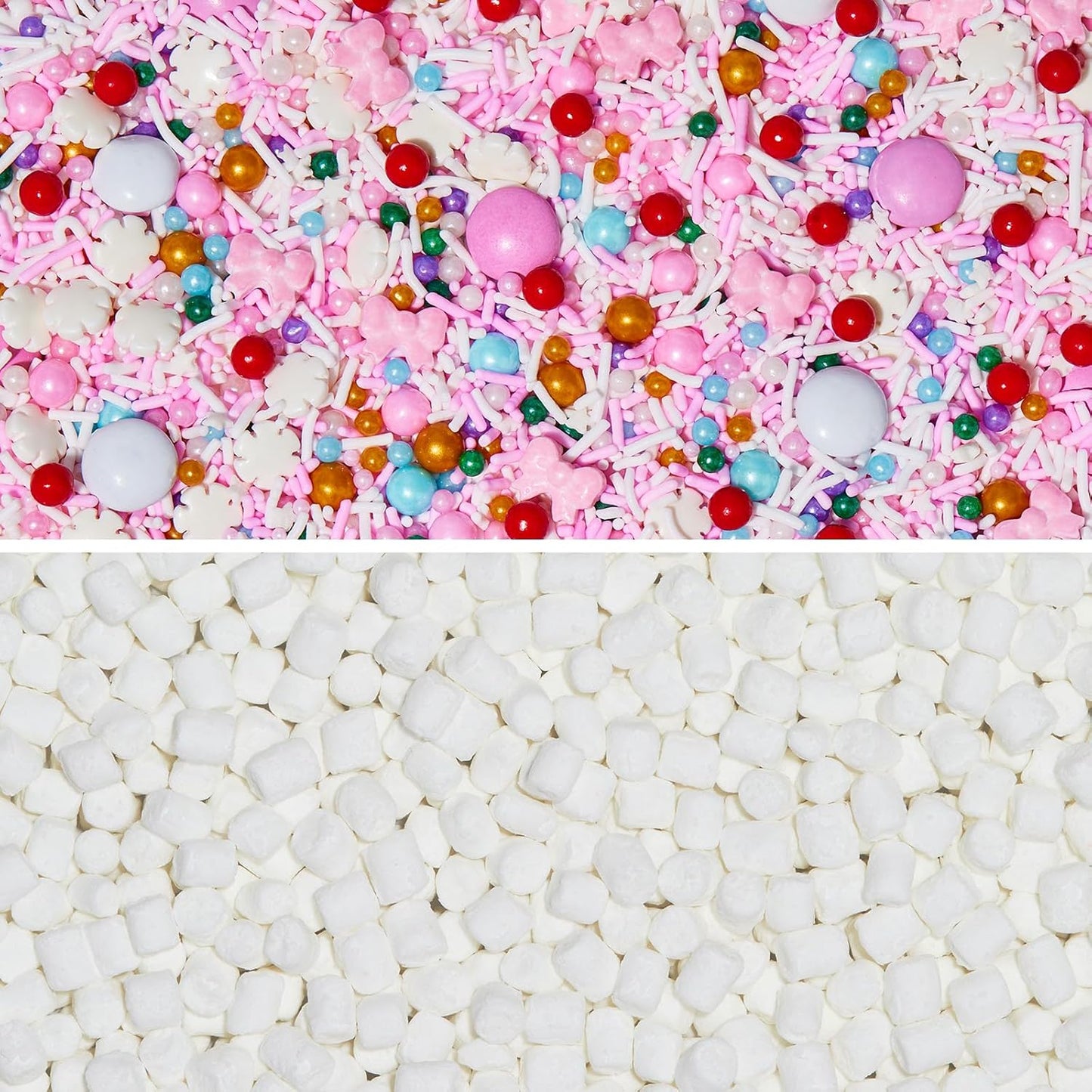 Fancy Sprinkles Sprinkle and Fluff Set featuring Shirley Tinsel Sprinkles and Mini Marshmallow Bits For Christmas Cookies, Holiday Cupcakes, Gingerbread Men and Hot Chocolate (0.5c)