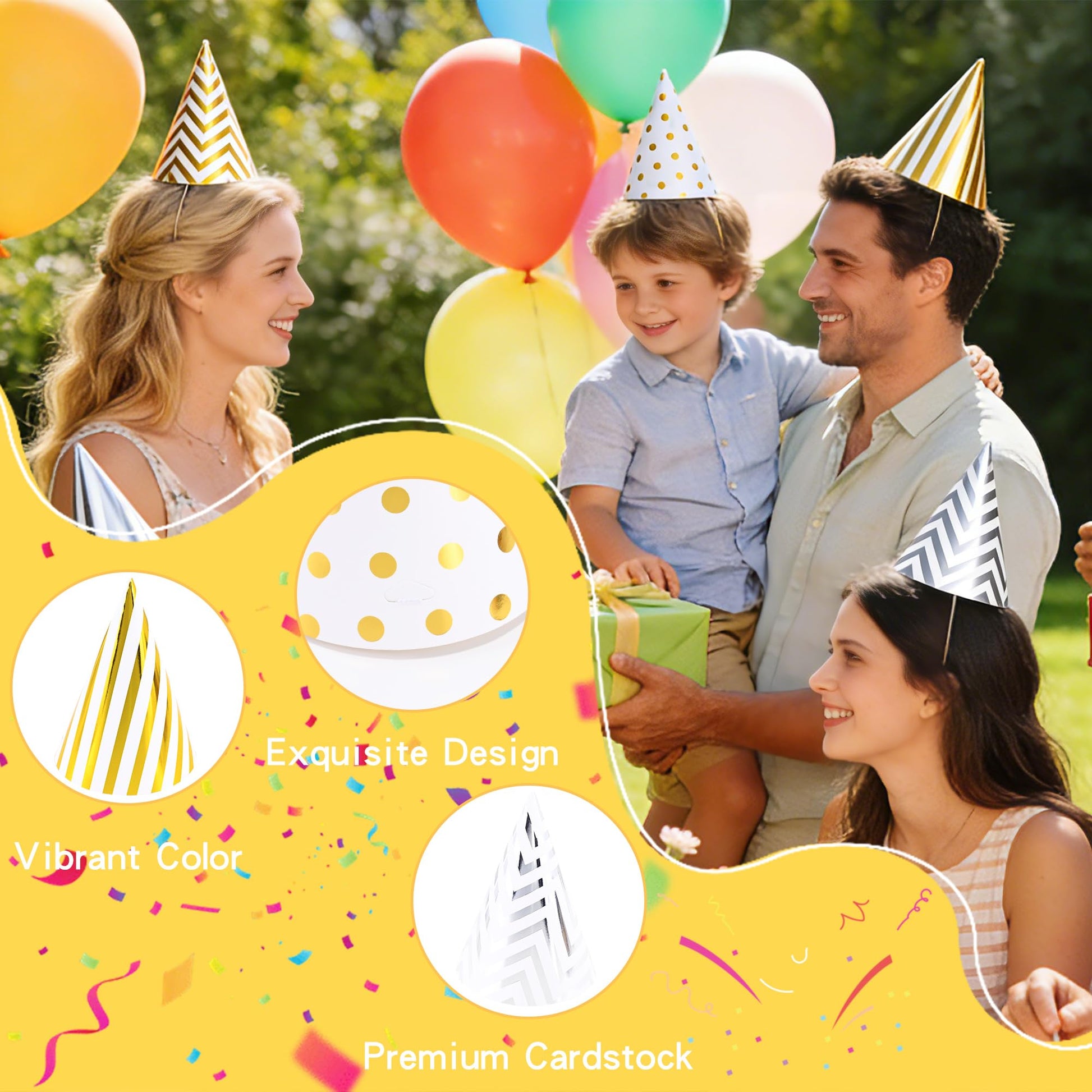 CANREVEL 24 PCS Pre-Assembled Party Hats for Adults and Kids, Gold Silver