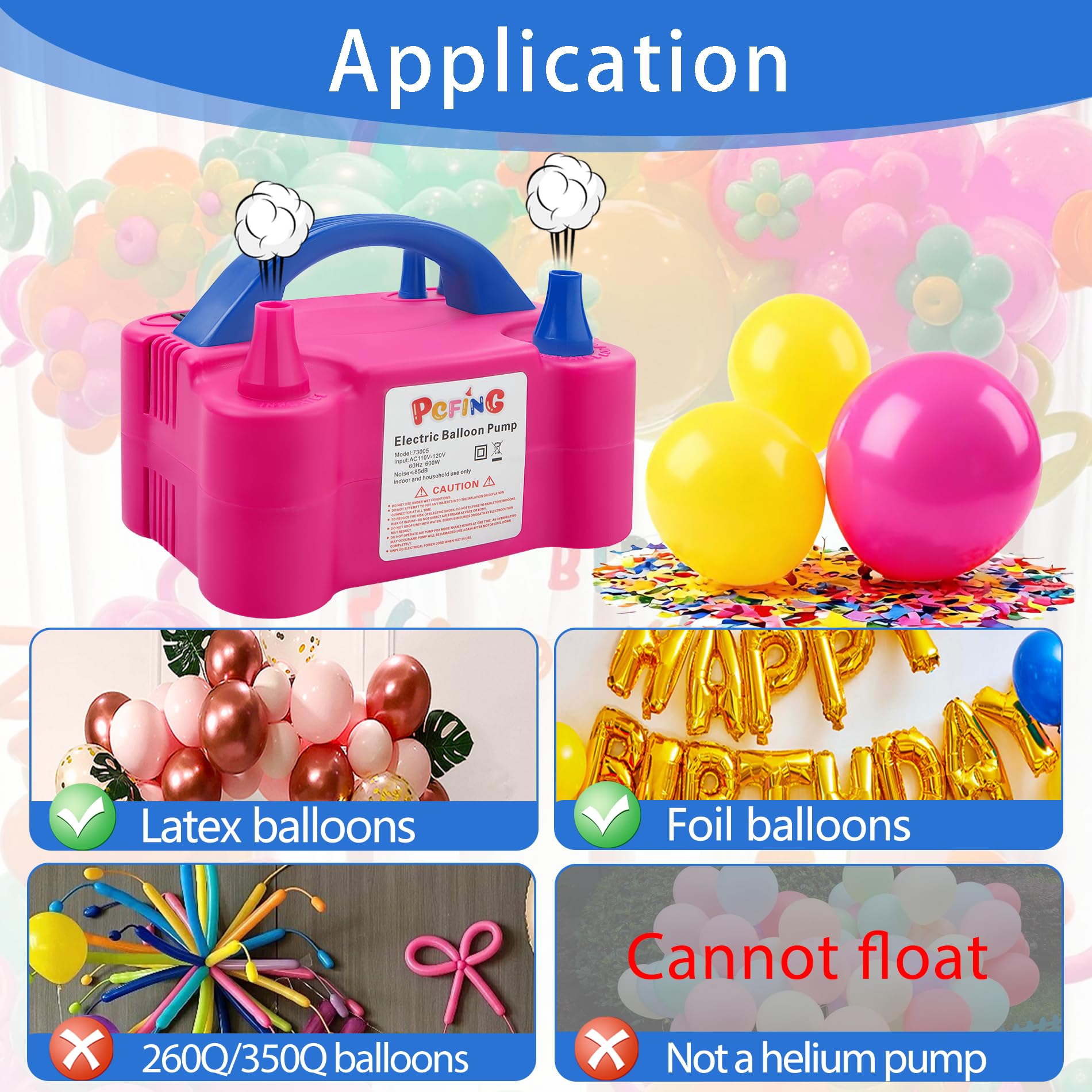 PCFING Balloon Pump Electric, Portable Balloons Inflator Blower Machine with Balloon Tie Tool &