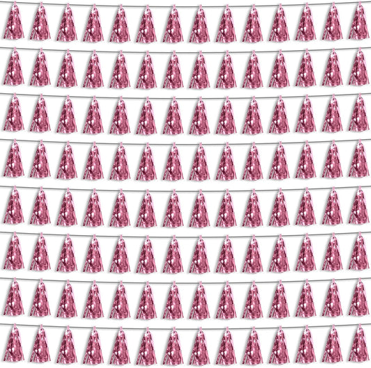 8P Light Pink Foil Fringe Metallic Tassel Streamers Banner Tassel Garland for Parade Floats, Bachelorette, Wedding, Birthday, Halloween, Christmas, Bridal/Baby Shower Party Decorations