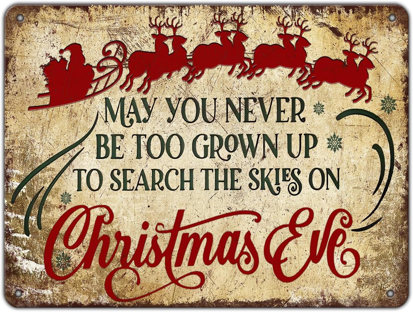 Christmas Sign Wall Art Vintage May You Never to Too Grown Up to Search The Skies Christmas Eve 12x16 Inch Rustic Metal Sign for Spacious Wall Decor and Holiday Display