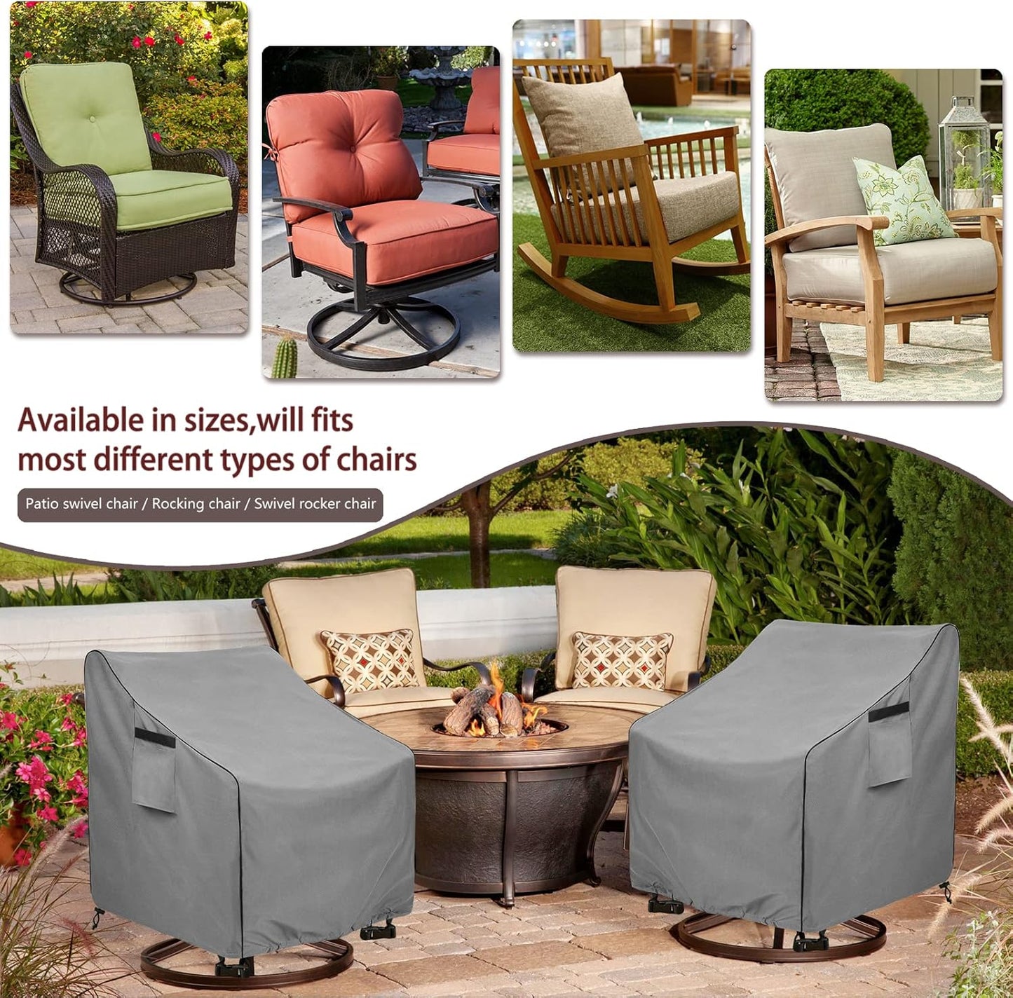 Outdoor Swivel Chair Cover 2 Pack,Outdoor Furniture Patio Chair Covers Waterproof Clearance,(35" W x 37" D x 38.5" H) Outdoor Lawn Patio Furniture Covers,Grey