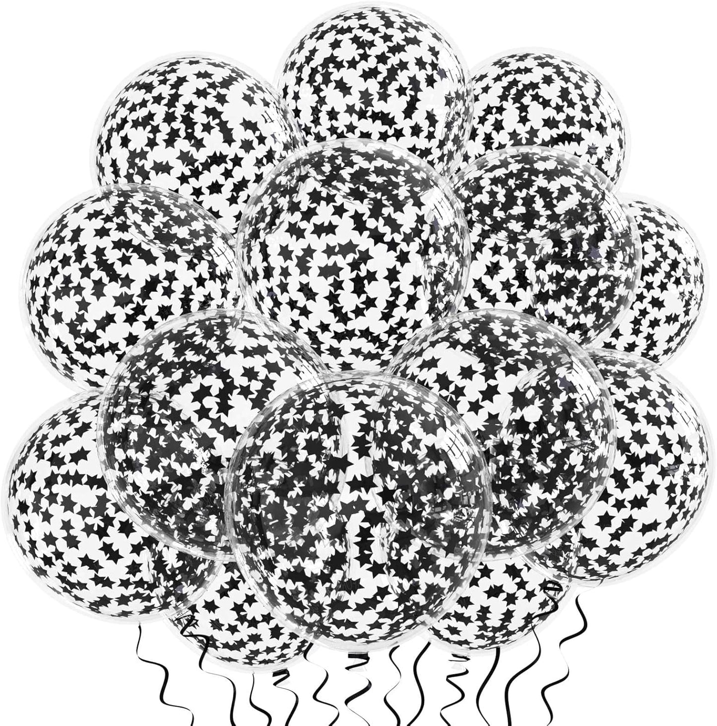 VHUWE 25 Pcs Black Star Confetti Balloons, 12 Inch Clear Latex Balloon with Confetti Inside for Birthday Party Baby Shower Graduation Engagement Bridal Shower Decorations Supplies - Star Confetti