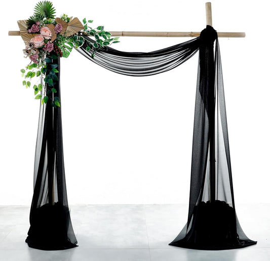 VDS Pack of 1 Panel (30 Inch X 40 Feet) Wedding Arch Draping Fabric Sheer Chiffon Fabric Drapery for Wedding Ceremony Reception Swag Backdrop Canopy Chuppah ARBO Altars Decoration (Black)